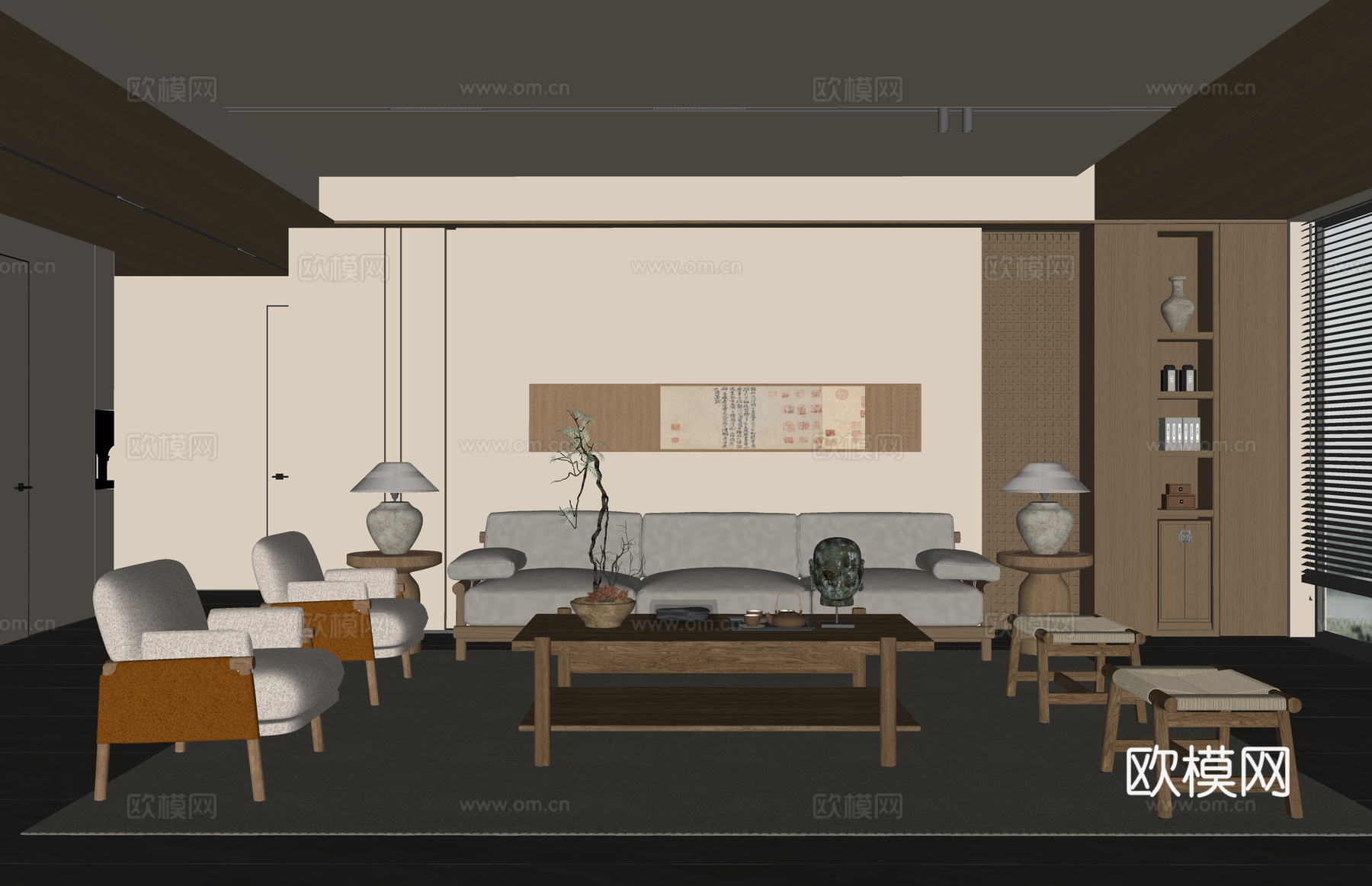 餐厅 衣帽间 厨房 家装 门窗 茶室su模型下载（渲染图2）