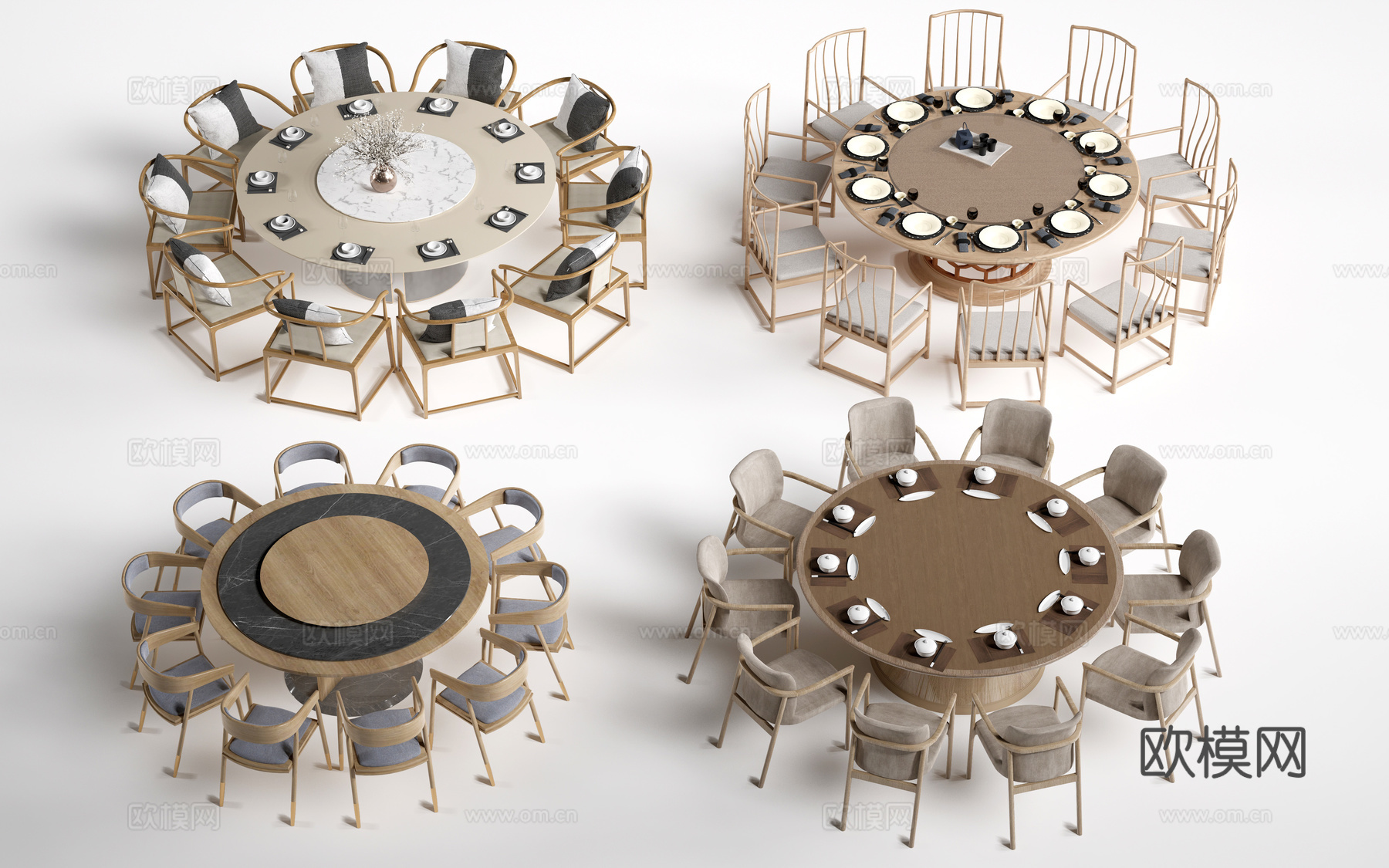 现代圆形餐桌椅 包厢桌椅 包间餐桌su模型下载（渲染图1）