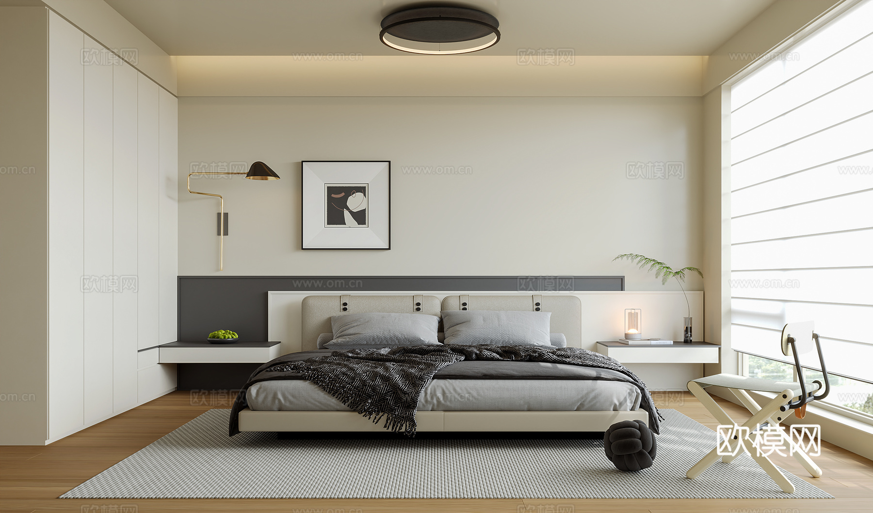 现代意式卧室su模型下载（渲染图1）