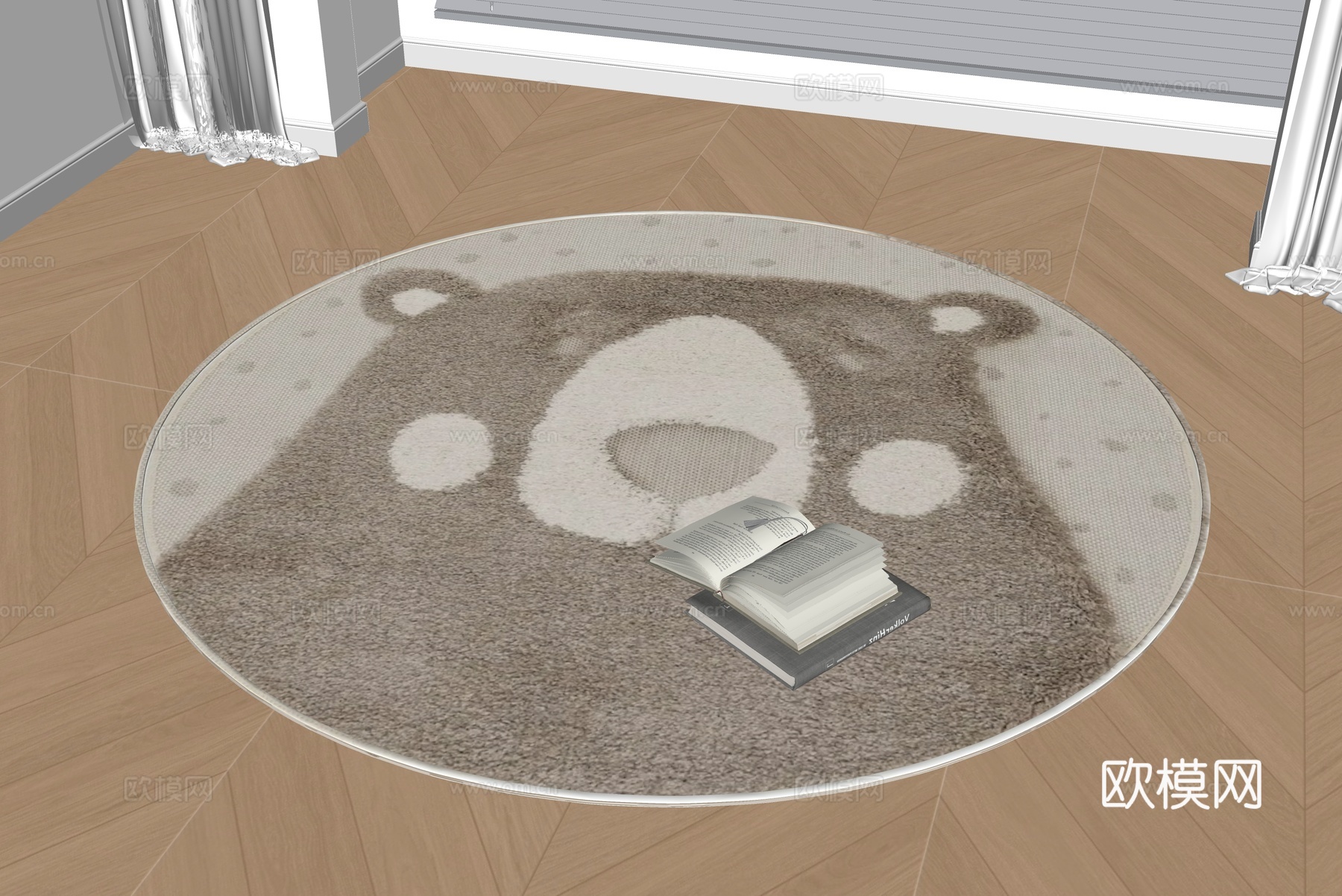 现代圆形地毯su模型下载（渲染图2）