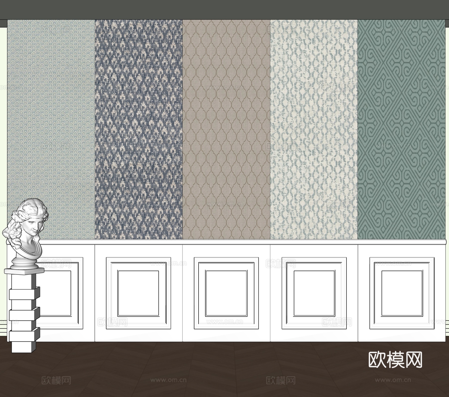 美式护墙板su模型下载（渲染图2）