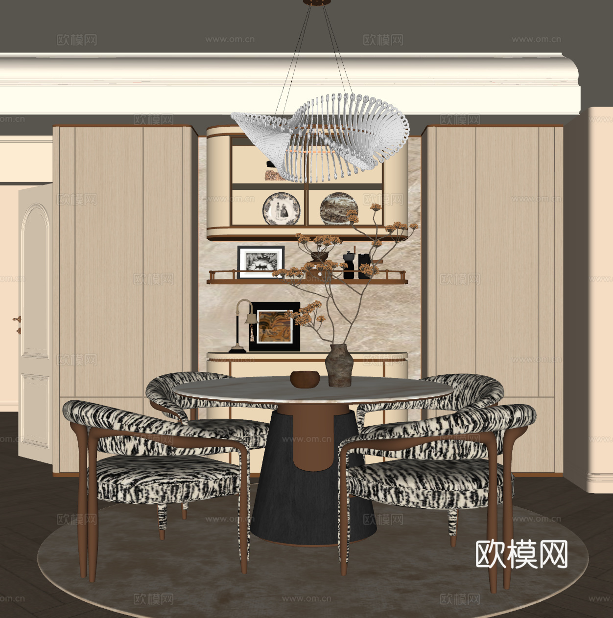 意式轻奢餐厅su模型下载（渲染图2）