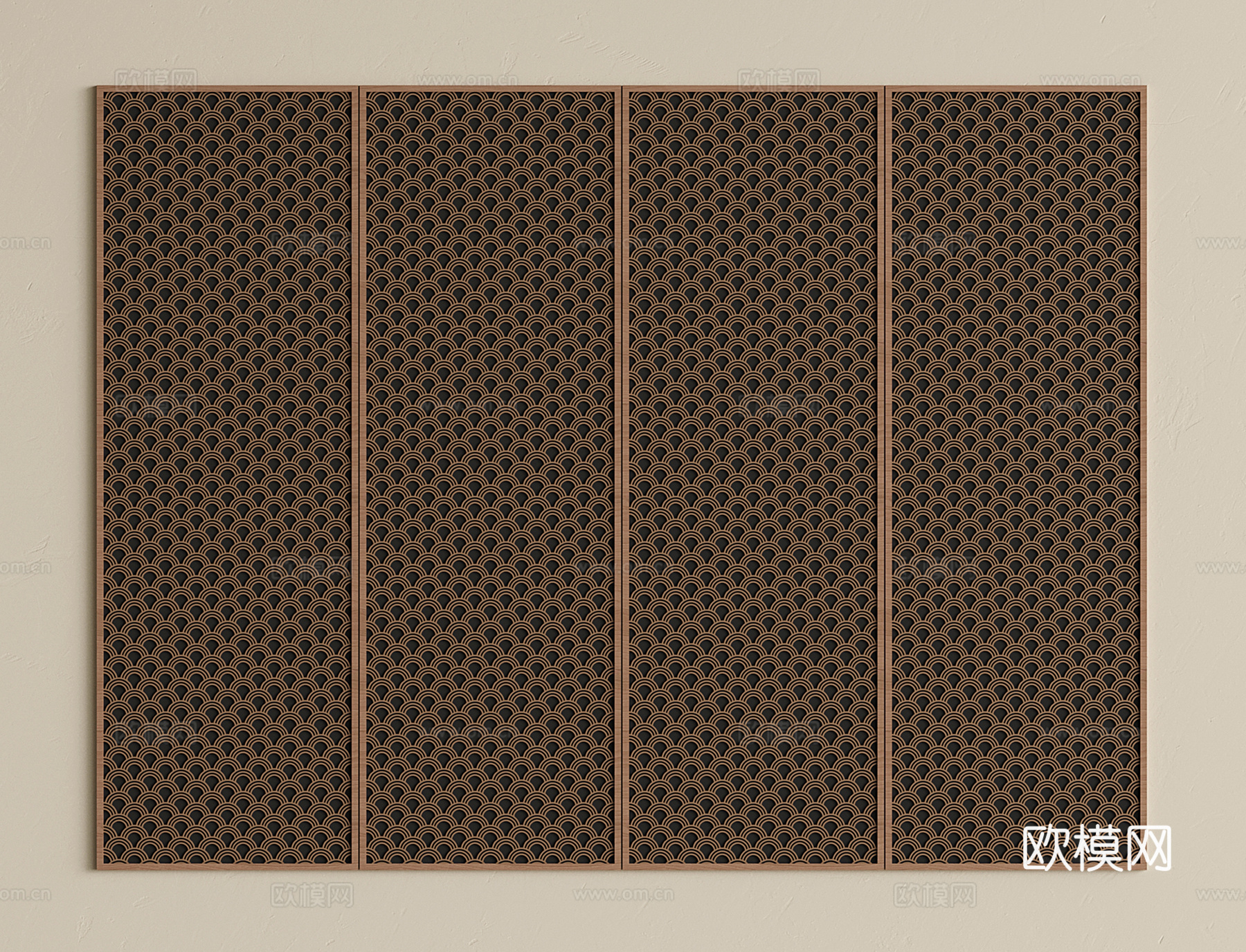 新中式护墙板 实木墙饰板 墙板背景墙 镂空雕花墙板 花格su模型下载（渲染图1）