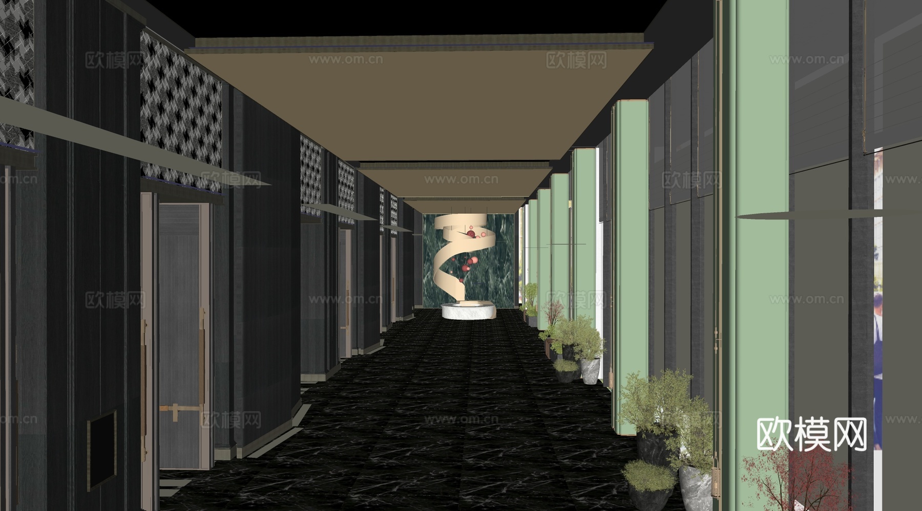 现代酒店走廊 酒店过道su模型下载（渲染图2）