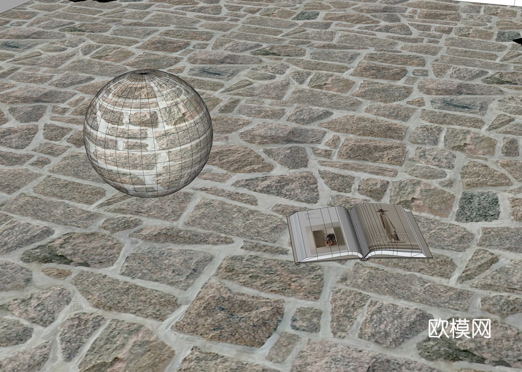 现代仿古砖地面su模型下载（渲染图2）