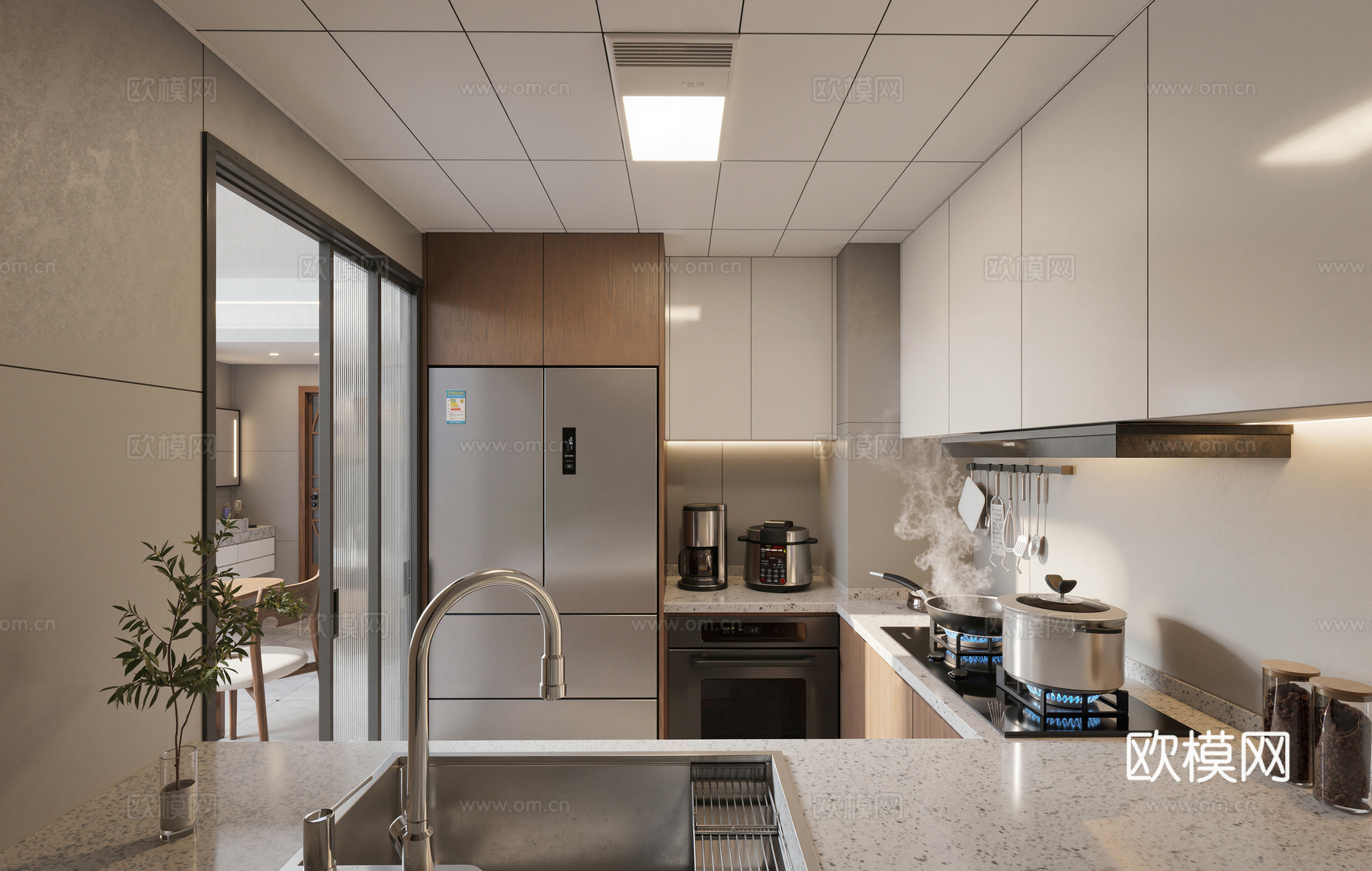 中古风 老钱风  复古风  美式  现代客餐厅  厨房su模型