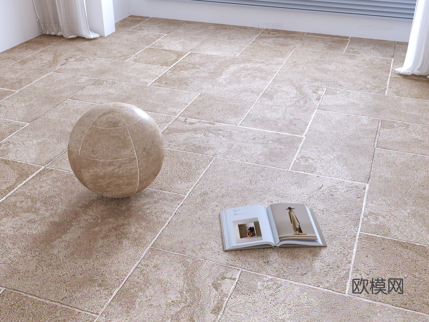 现代客厅地面su模型下载（渲染图1）