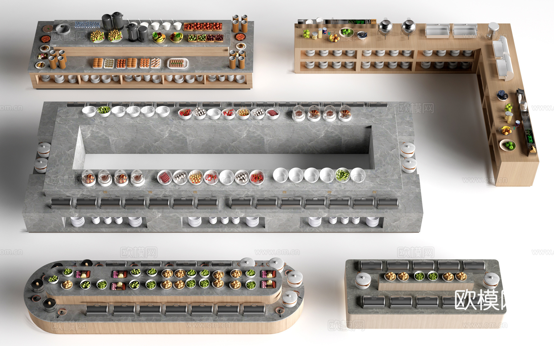 现代自助餐台 餐吧台 餐厅取餐台 小料台su模型下载（渲染图1）