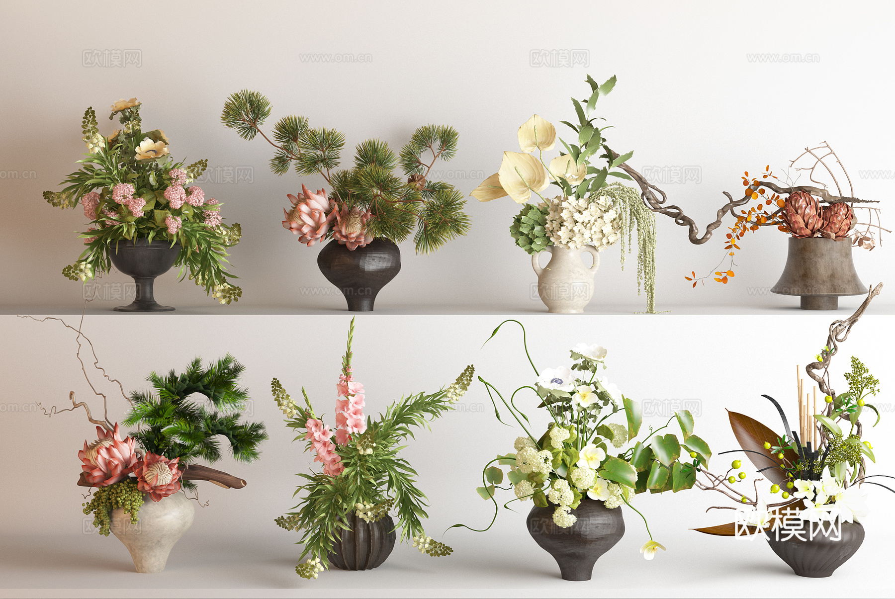 现代花瓶盆景组合3d模型下载