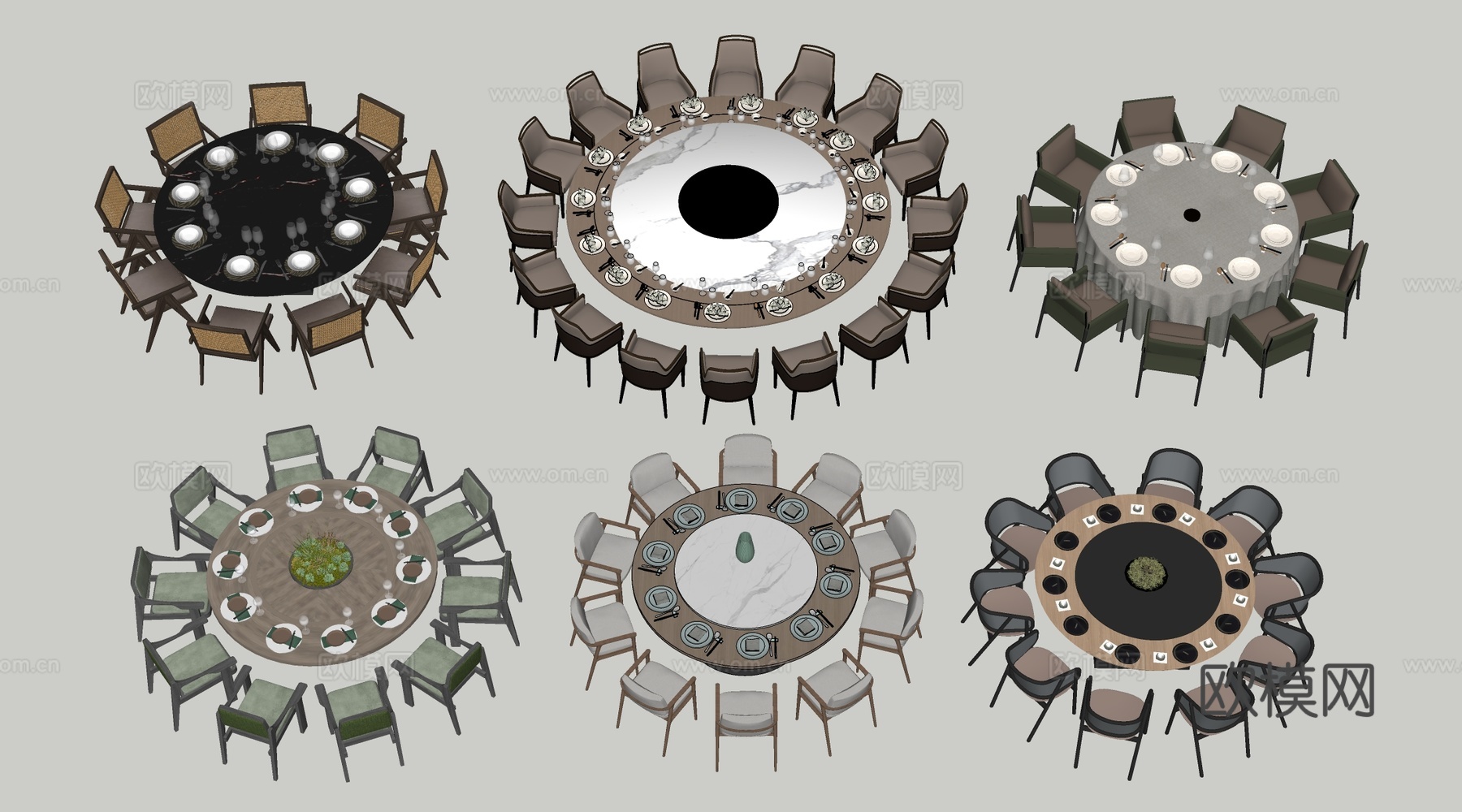 现代圆形餐桌椅 包厢桌椅 包间餐桌su模型下载（渲染图2）