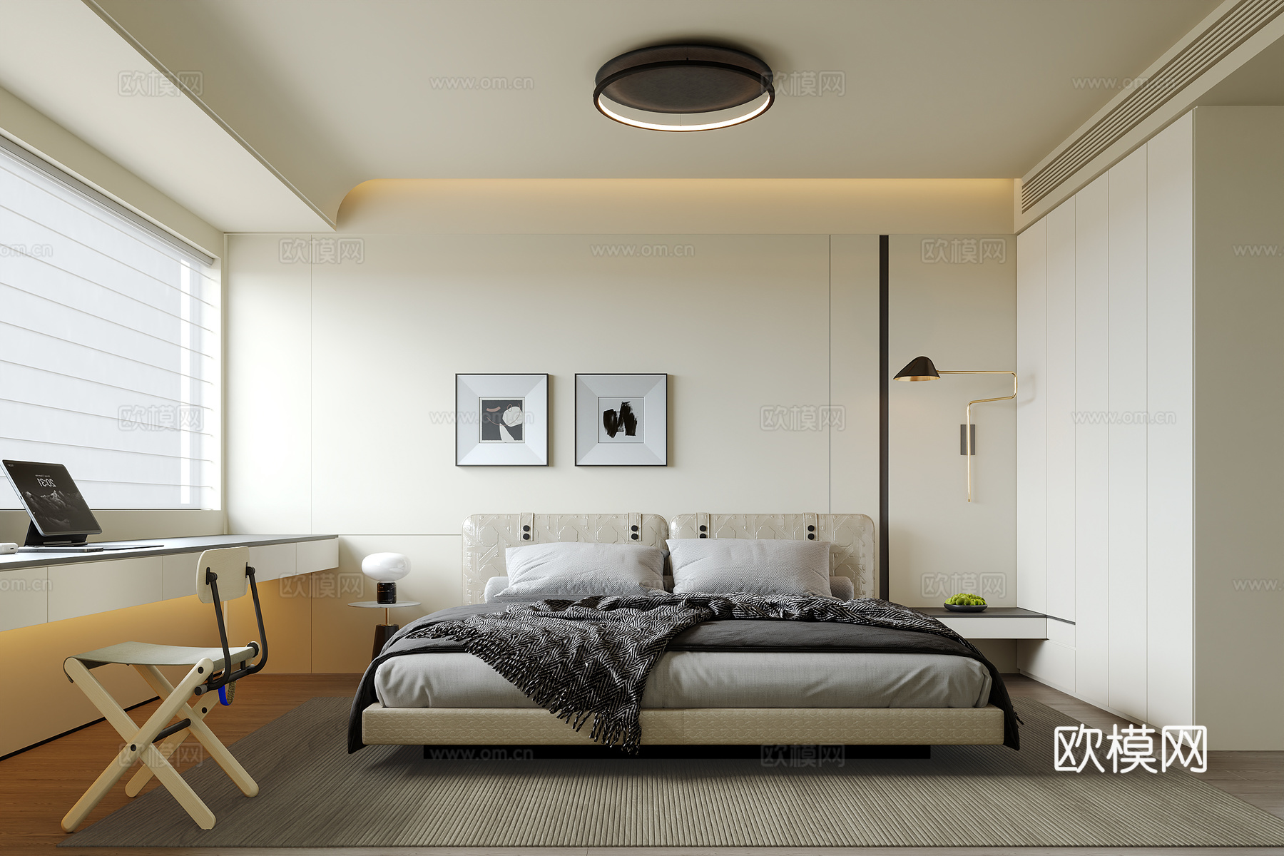 现代意式卧室su模型下载（渲染图1）
