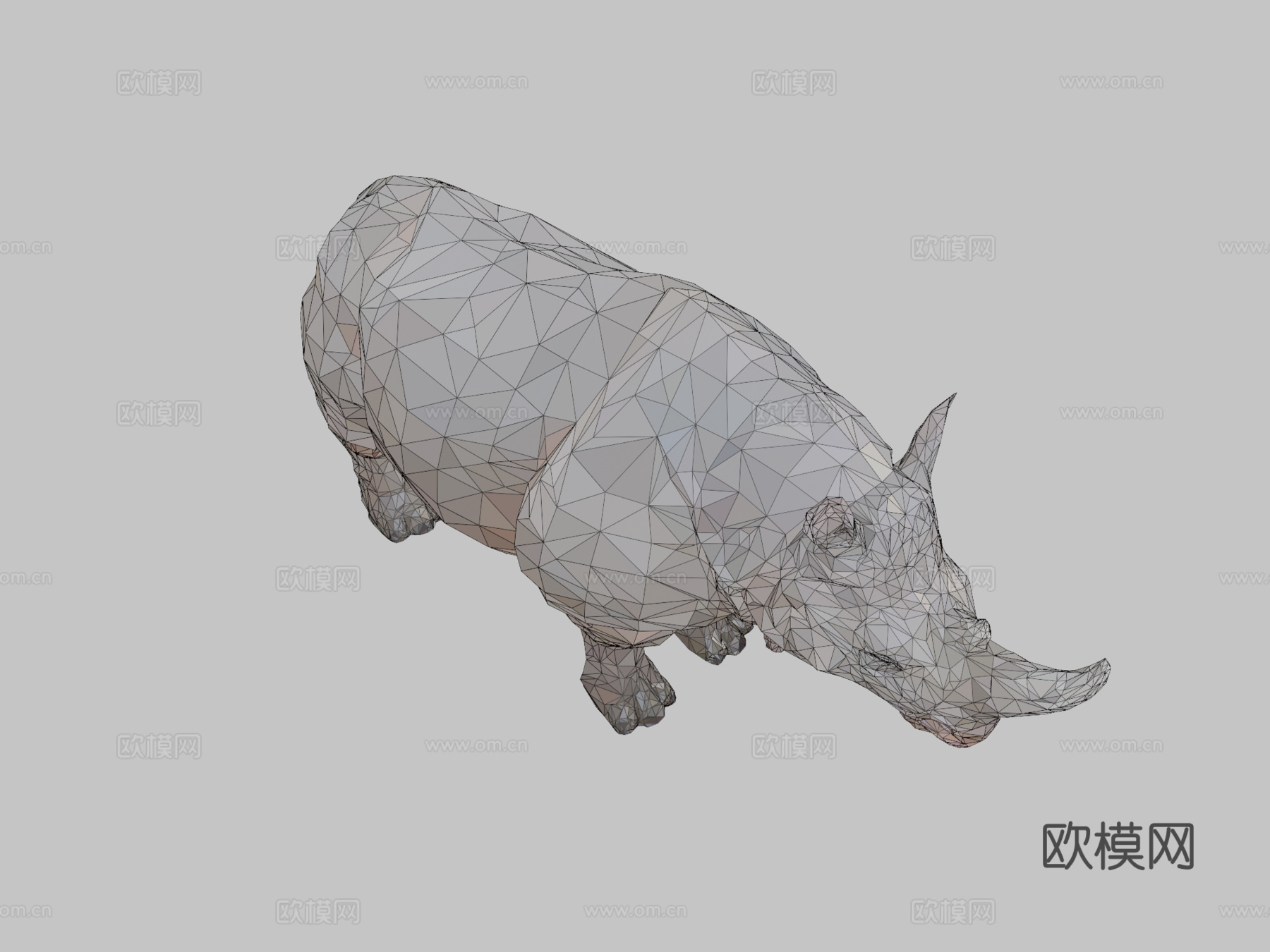 低多边形艺术非洲动物犀牛su模型
