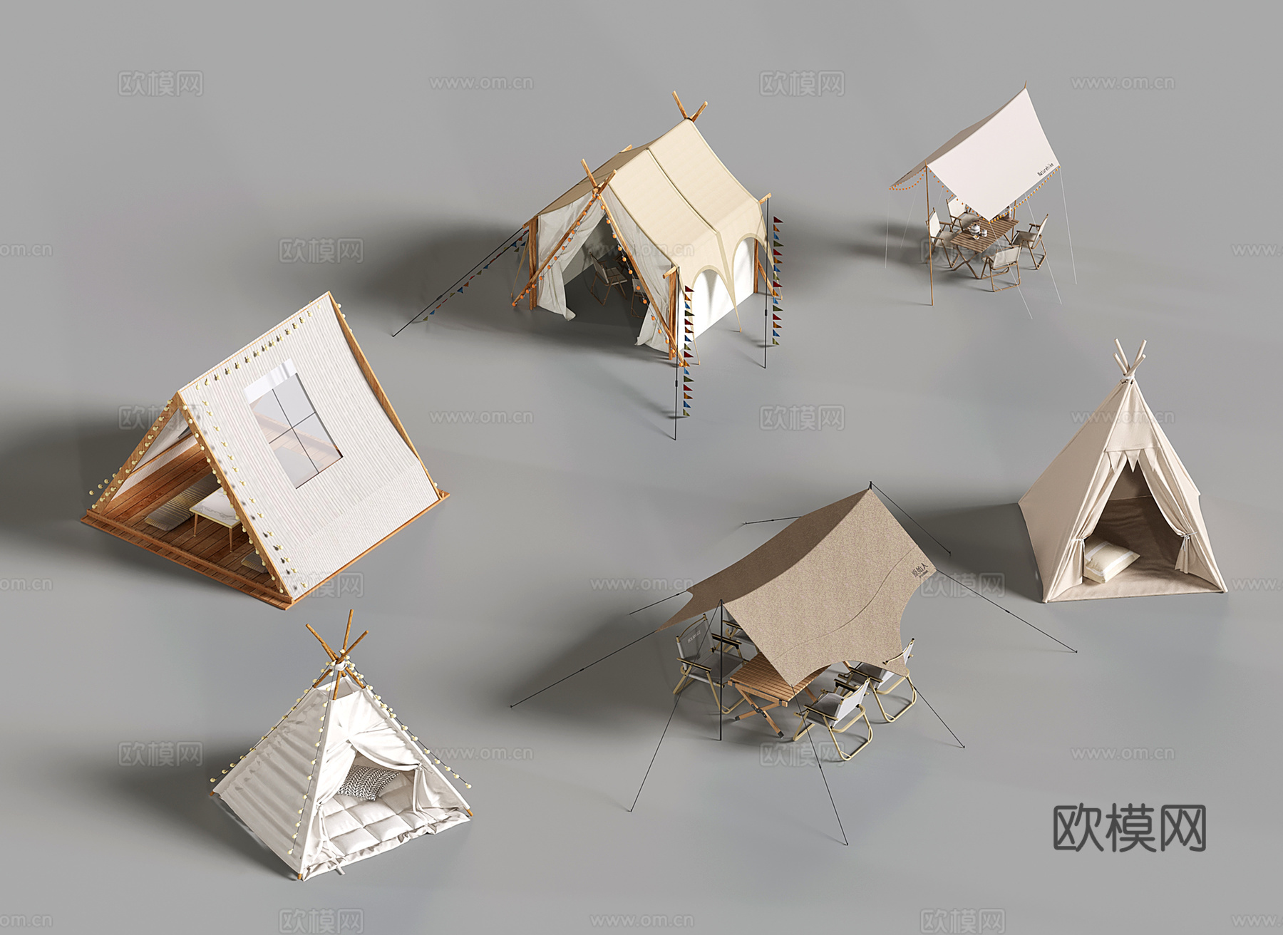 现代户外帐篷 天幕 露营帐篷 野营帐篷su模型下载（渲染图1）