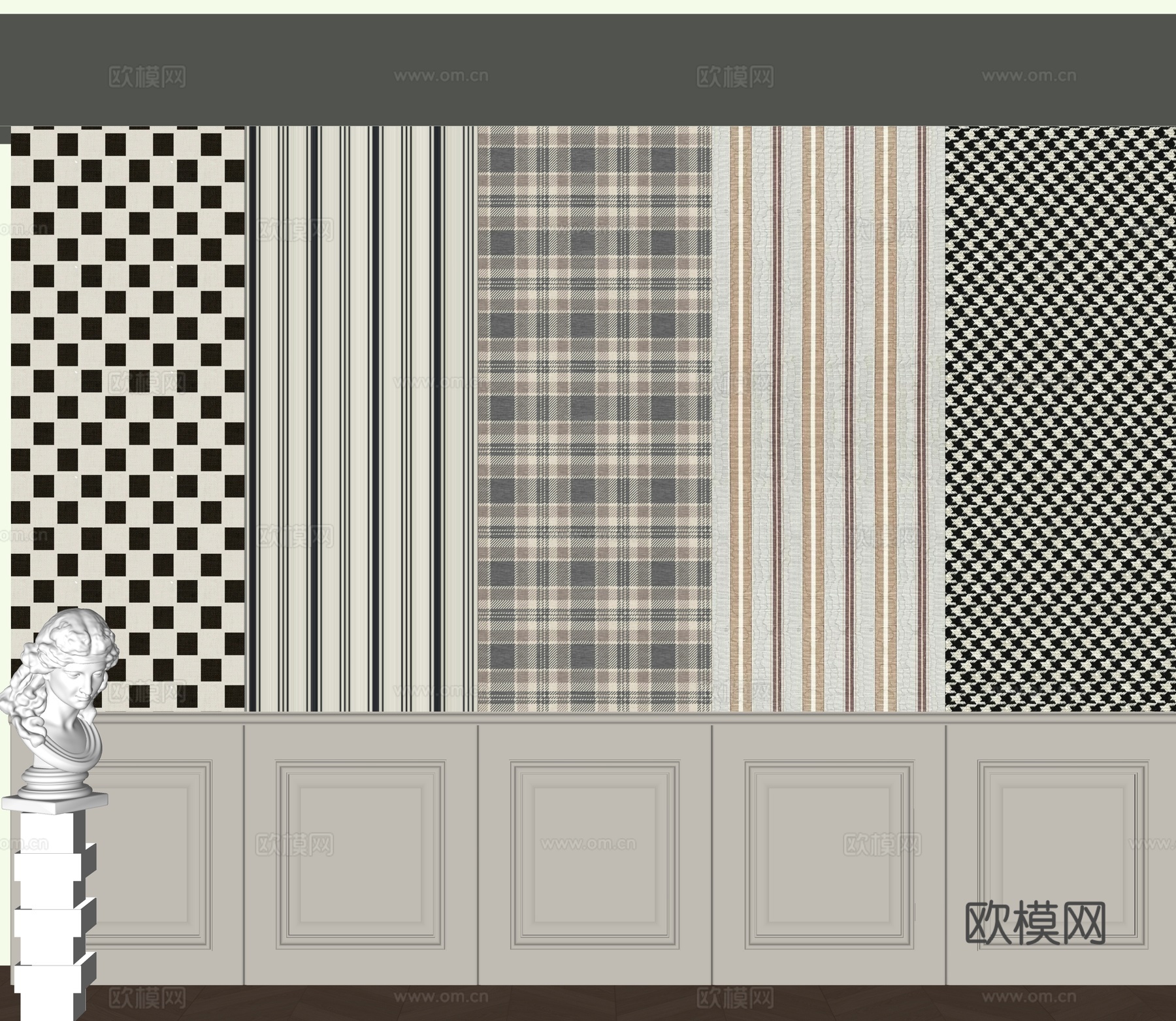 美式护墙板su模型下载（渲染图2）