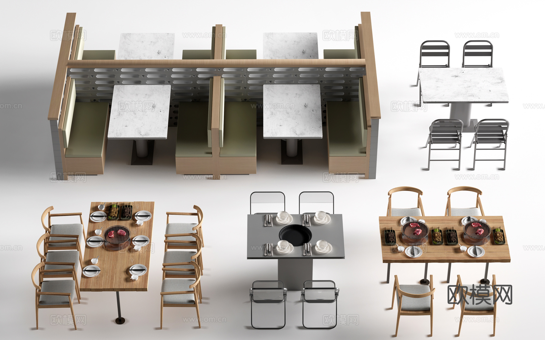 现代餐饮桌椅 餐厅桌椅 餐桌椅 饭店桌椅su模型下载（渲染图1）