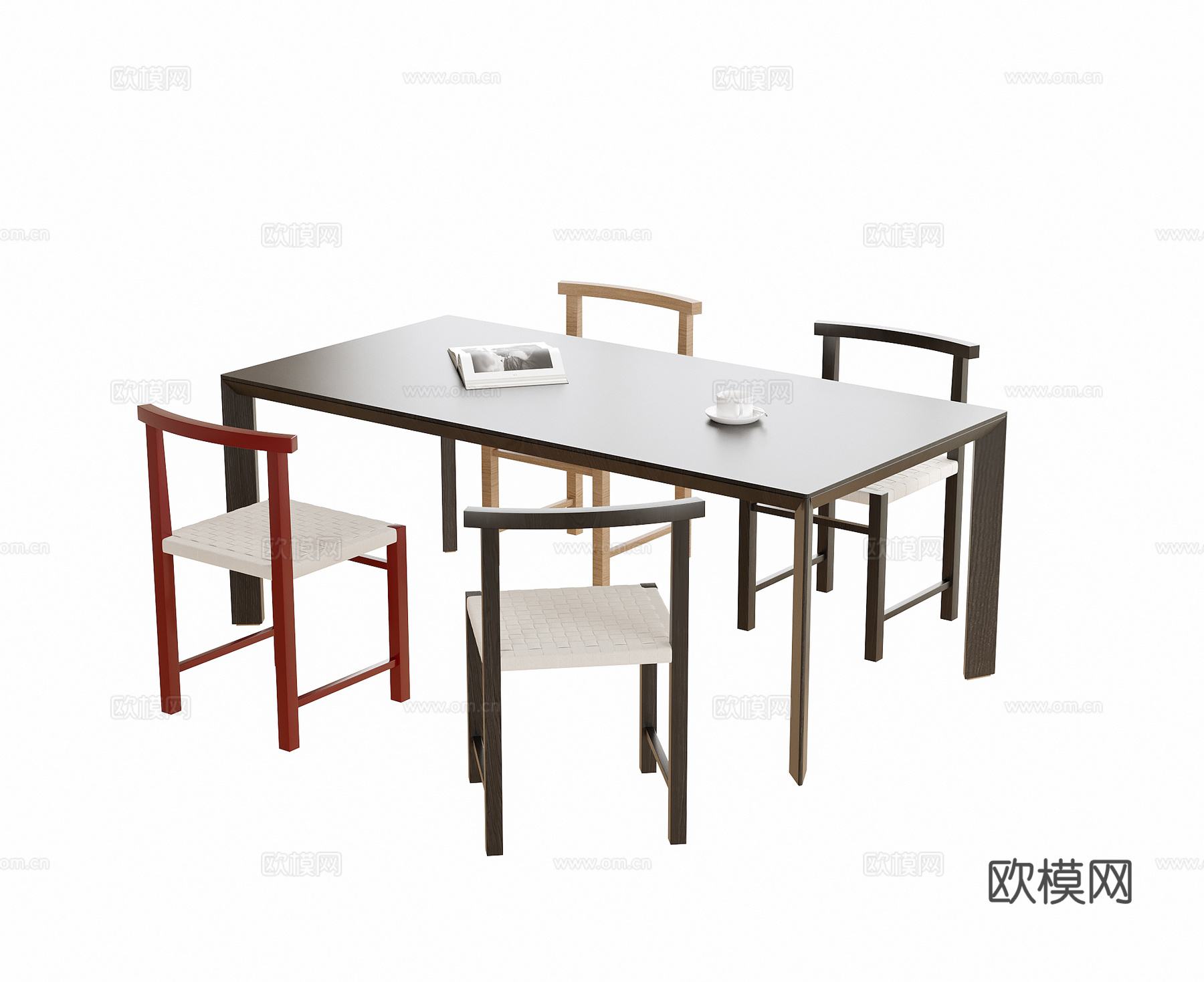 现代餐桌椅 餐椅 餐桌su模型下载（渲染图1）