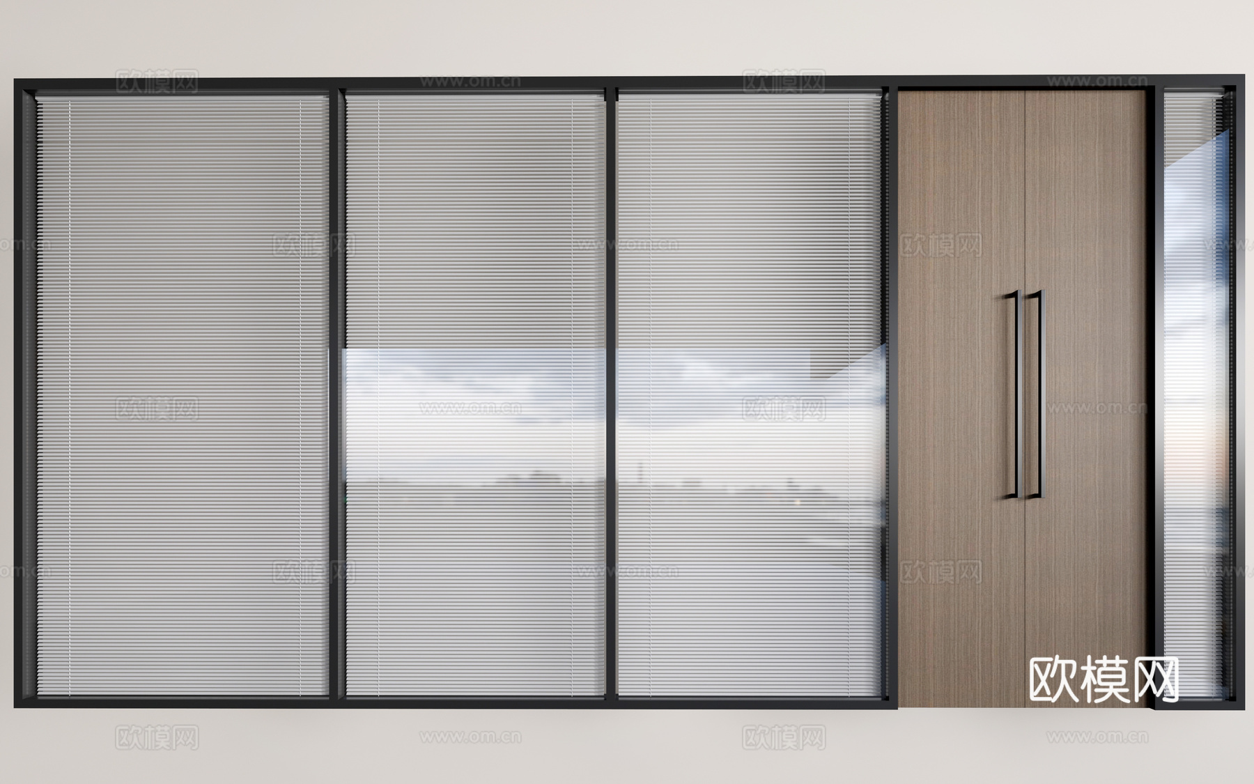 现代办公隔断 玻璃隔断 过道玻璃门窗su模型下载（渲染图1）