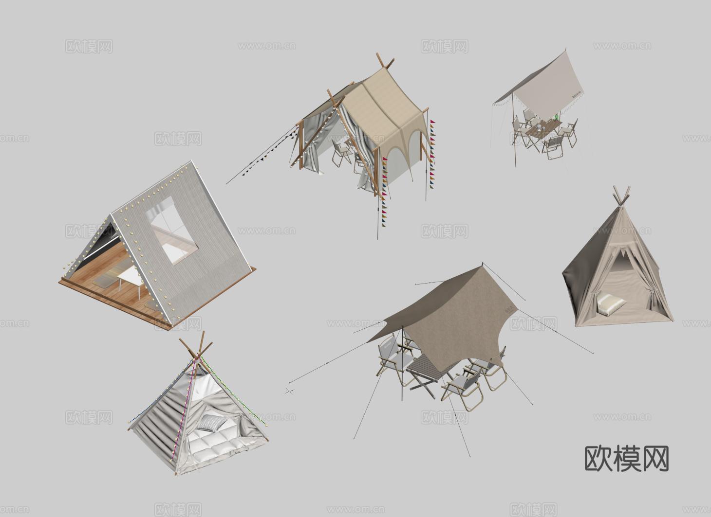 现代户外帐篷 天幕 露营帐篷 野营帐篷su模型下载（渲染图2）