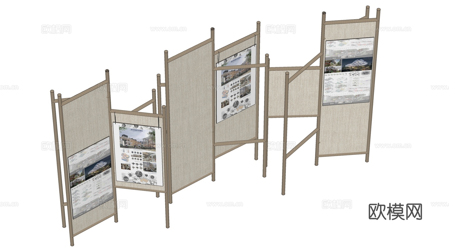现代展厅展板 展厅隔断 展厅屏风su模型下载（渲染图2）