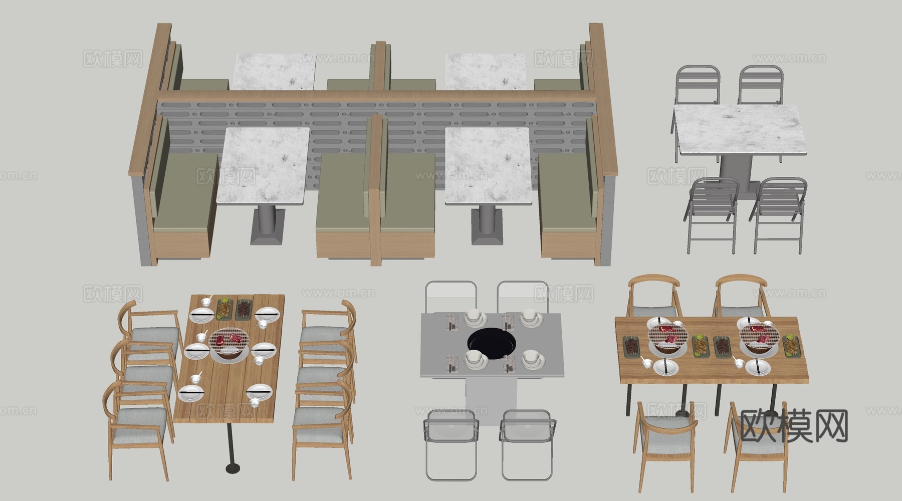 现代餐饮桌椅 餐厅桌椅 餐桌椅 饭店桌椅su模型下载（渲染图2）