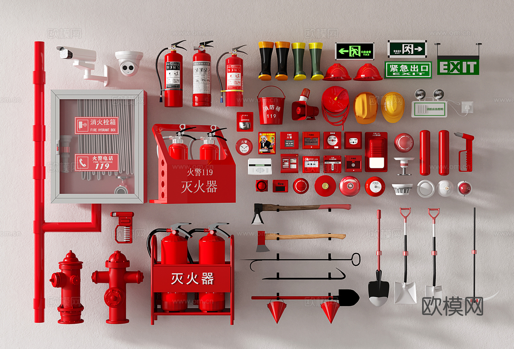 现代消防栓 灭火器 消防设备su模型