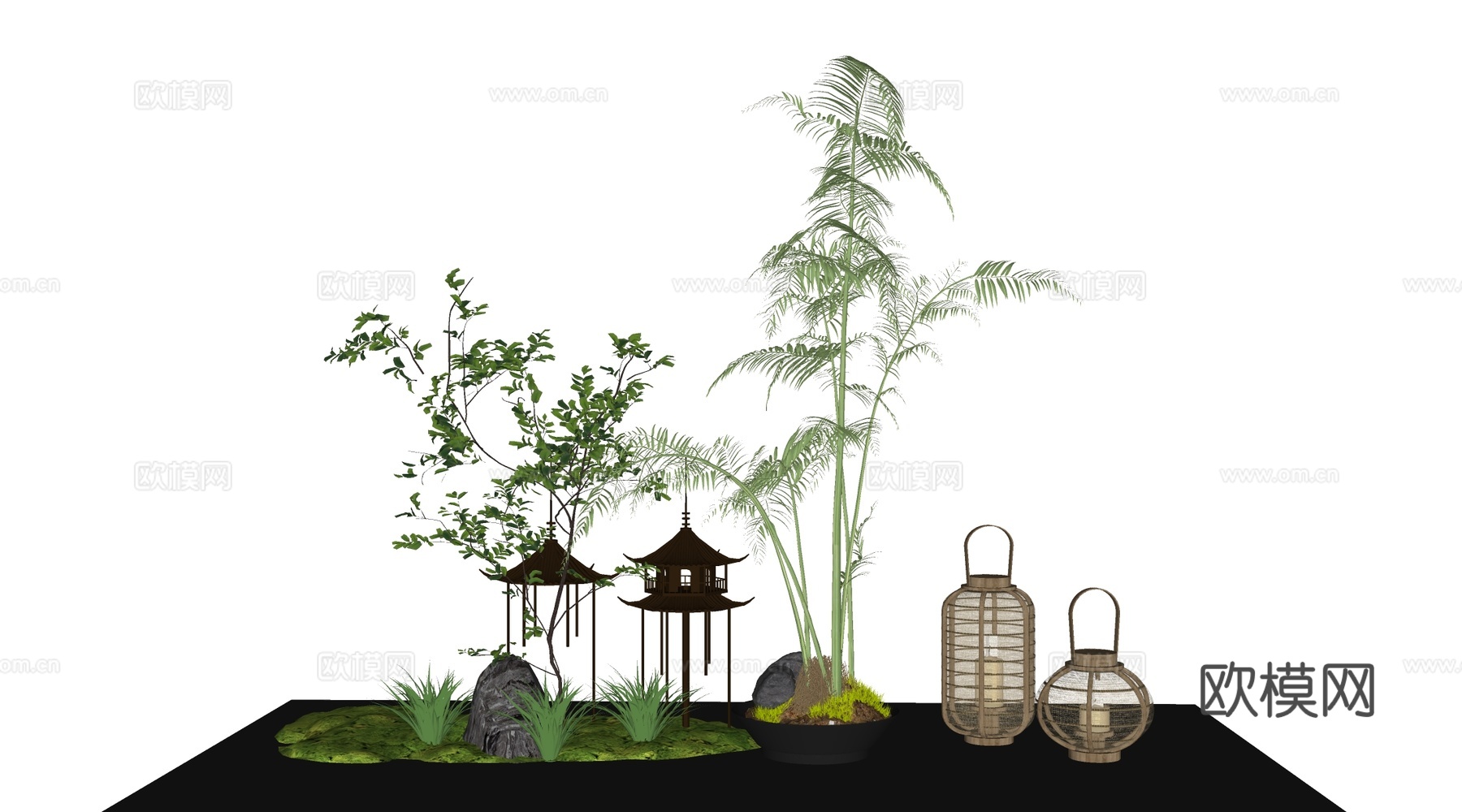 现代景观植物 盆景 盆栽 植物花草su模型下载（渲染图2）