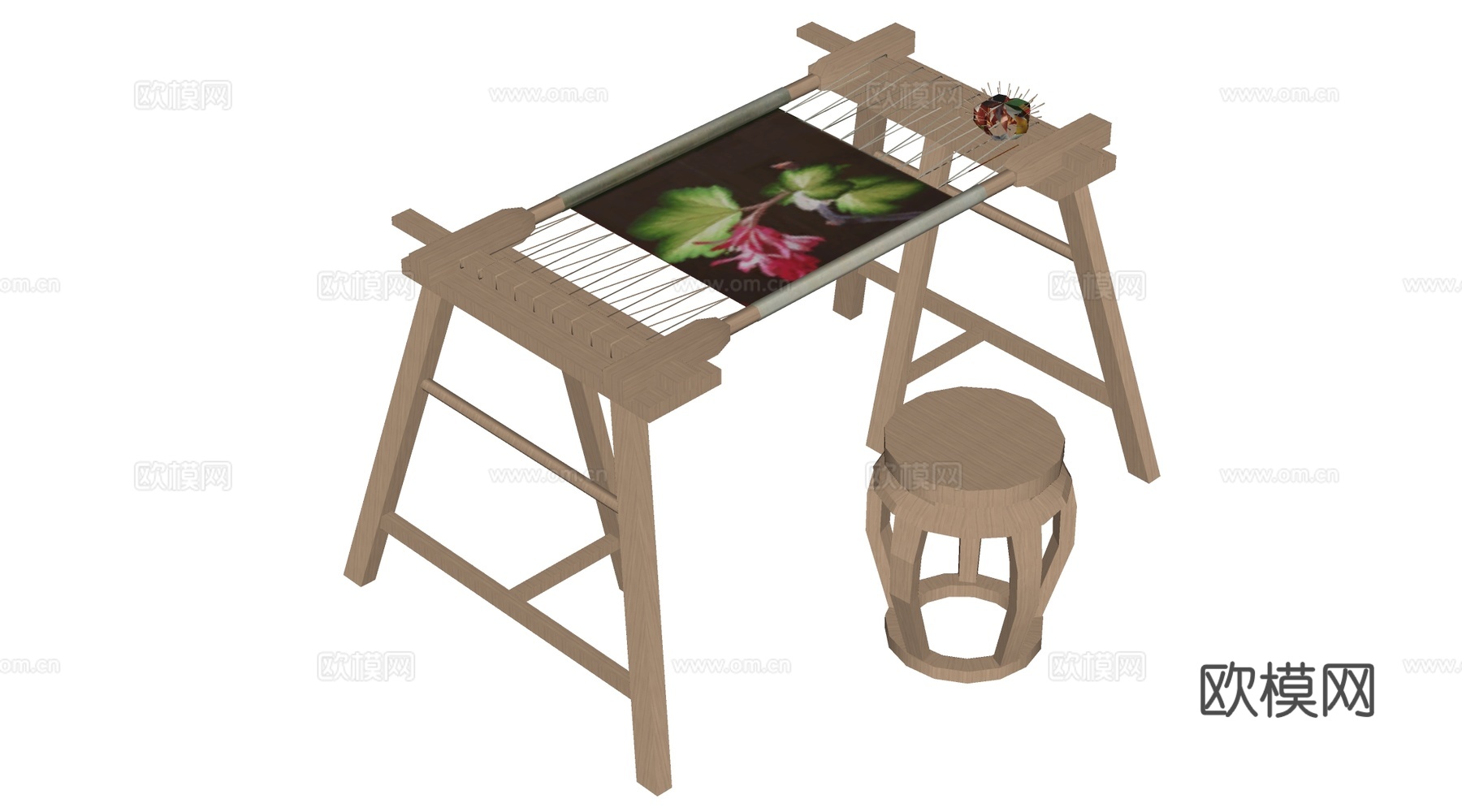 现代刺绣工作台 刺绣工艺品 刺绣展台su模型下载（渲染图2）