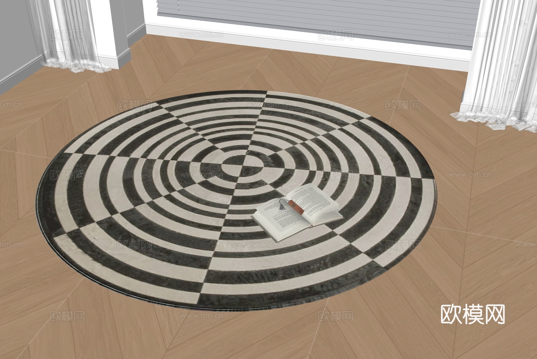 现代圆形地毯su模型下载（渲染图2）