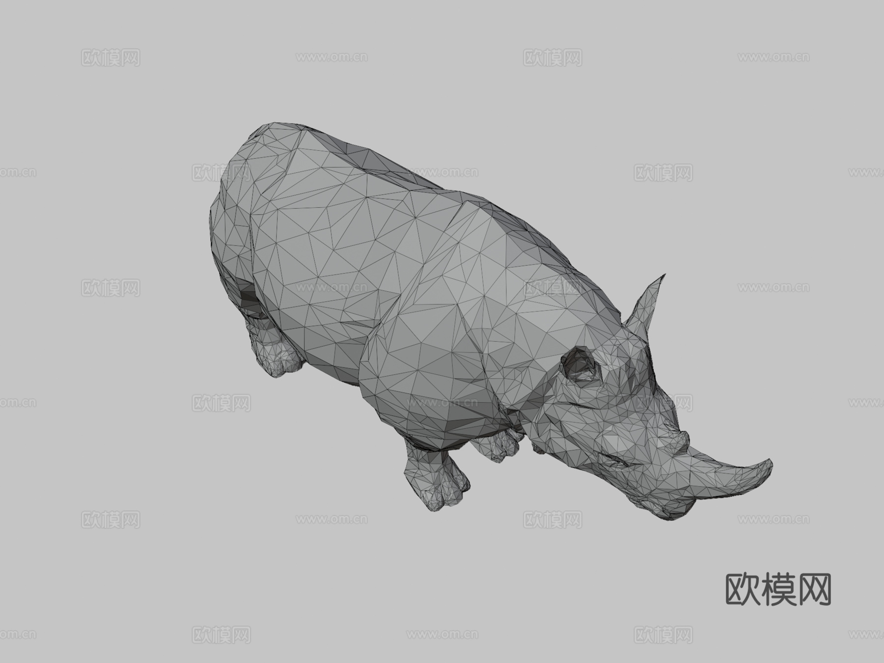 低多边形艺术非洲动物犀牛su模型