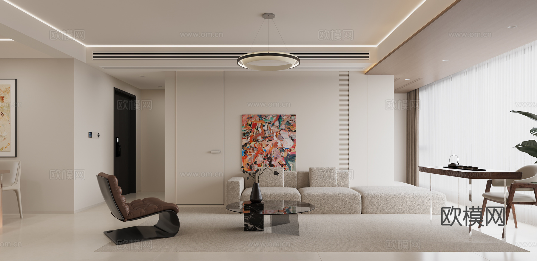 奶油风简约客厅3d模型