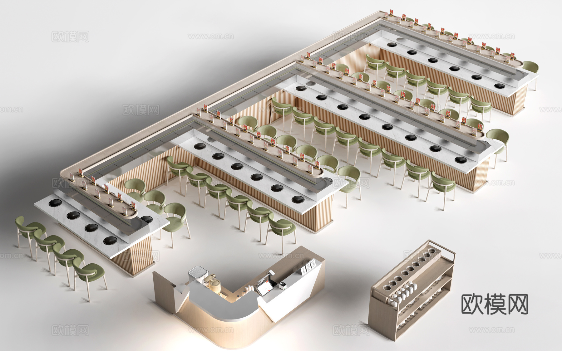 现代旋转小火锅桌椅 旋转小火锅餐台su模型