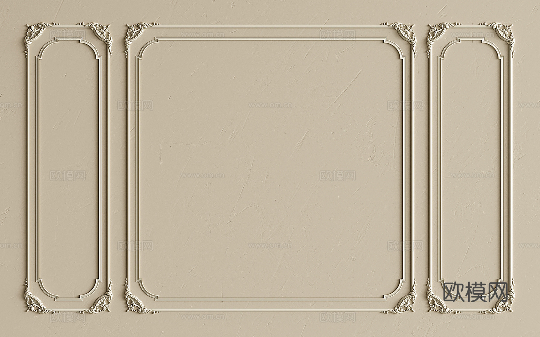 法式石膏雕花线条 欧式石膏线 角花 石膏造型线 石膏线背景墙su模型下载（渲染图1）