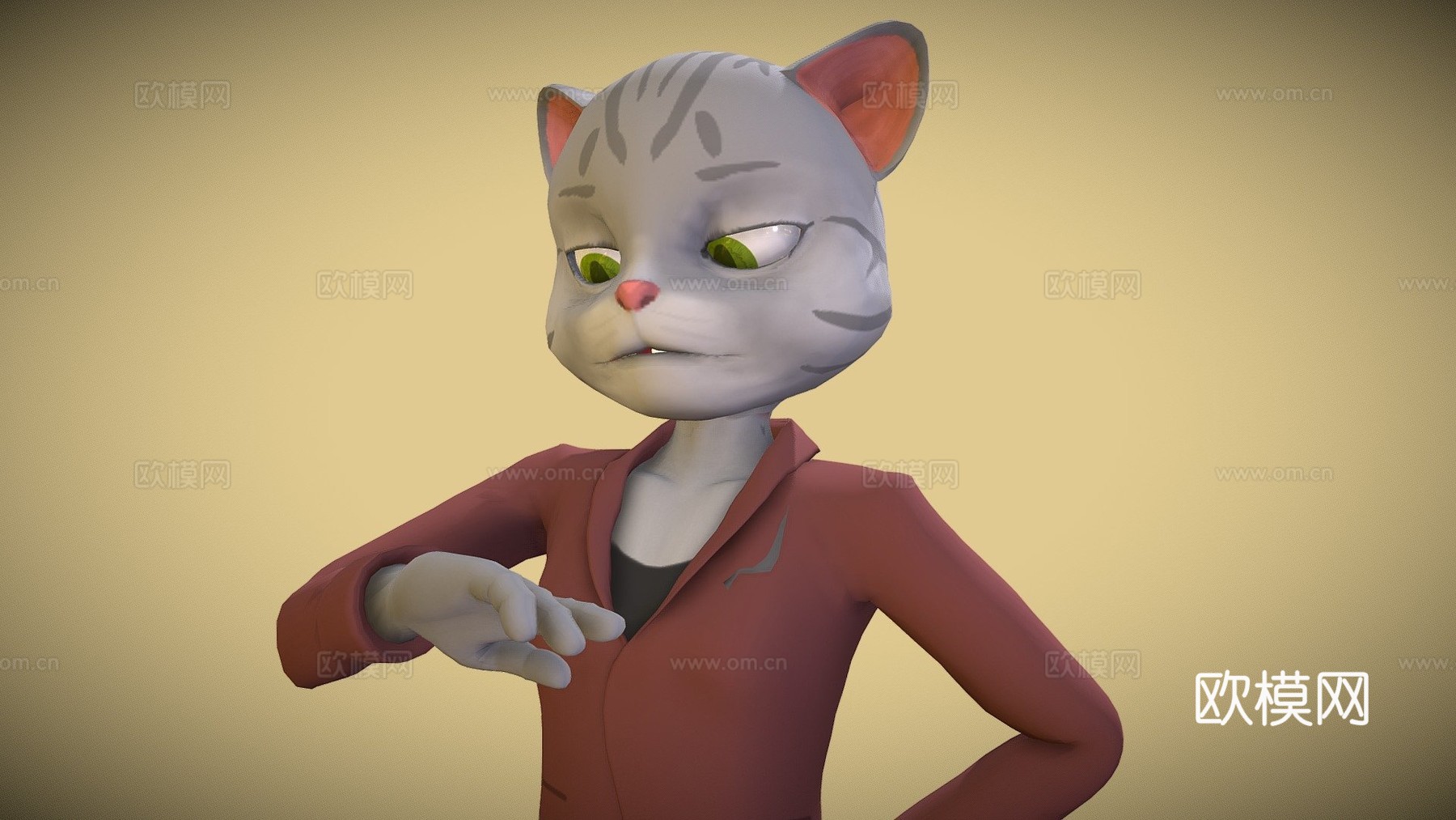 拟人化猫角色su模型下载（渲染图1）
