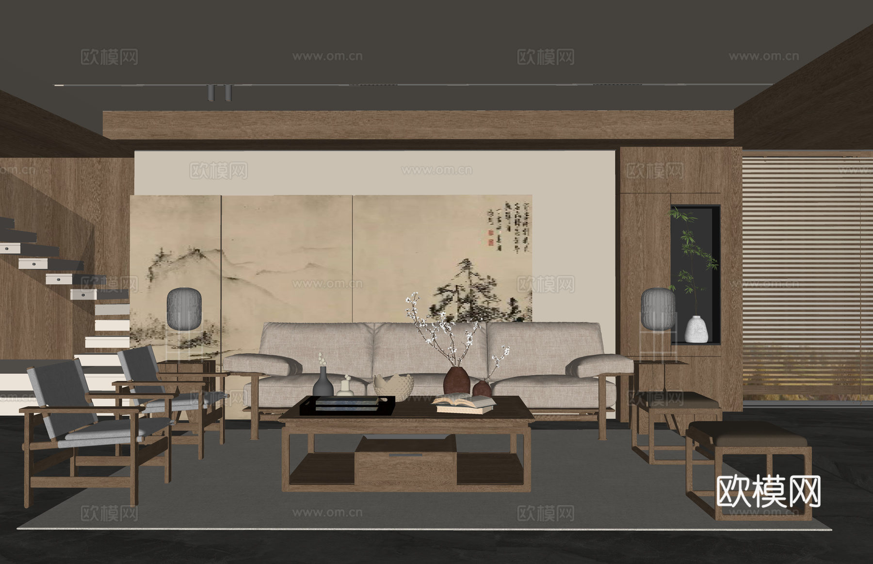 家装 衣帽间 茶室su模型下载（渲染图2）