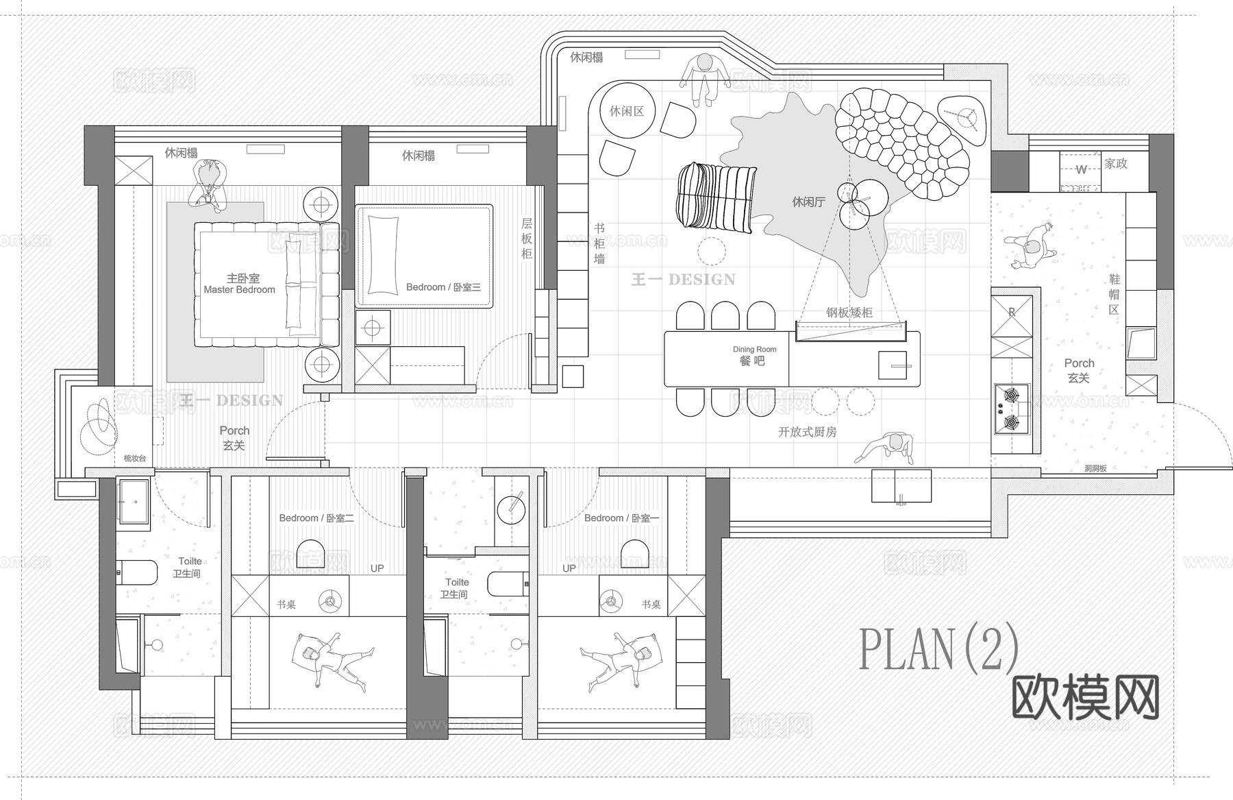 112㎡两版CAD方案 平面图cad施工图下载（渲染图1）