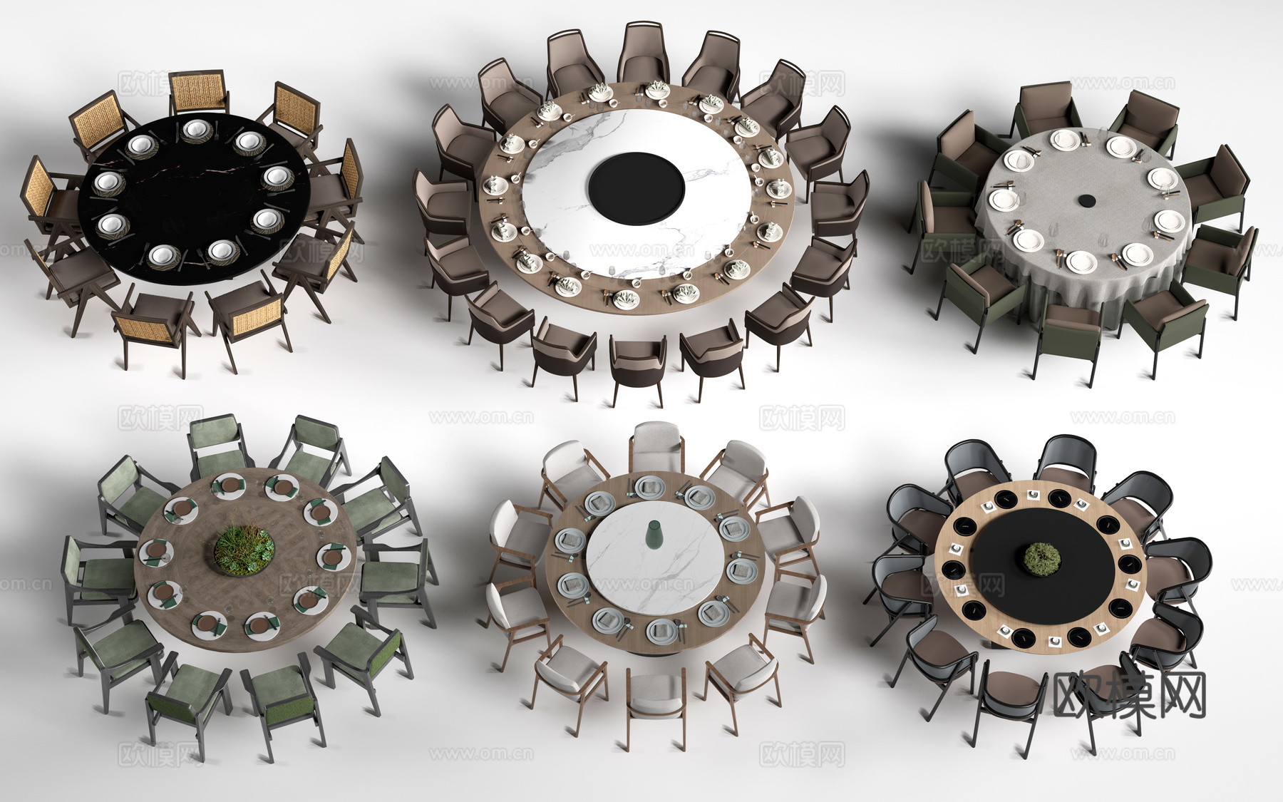 现代圆形餐桌椅 包厢桌椅 包间餐桌su模型下载（渲染图1）