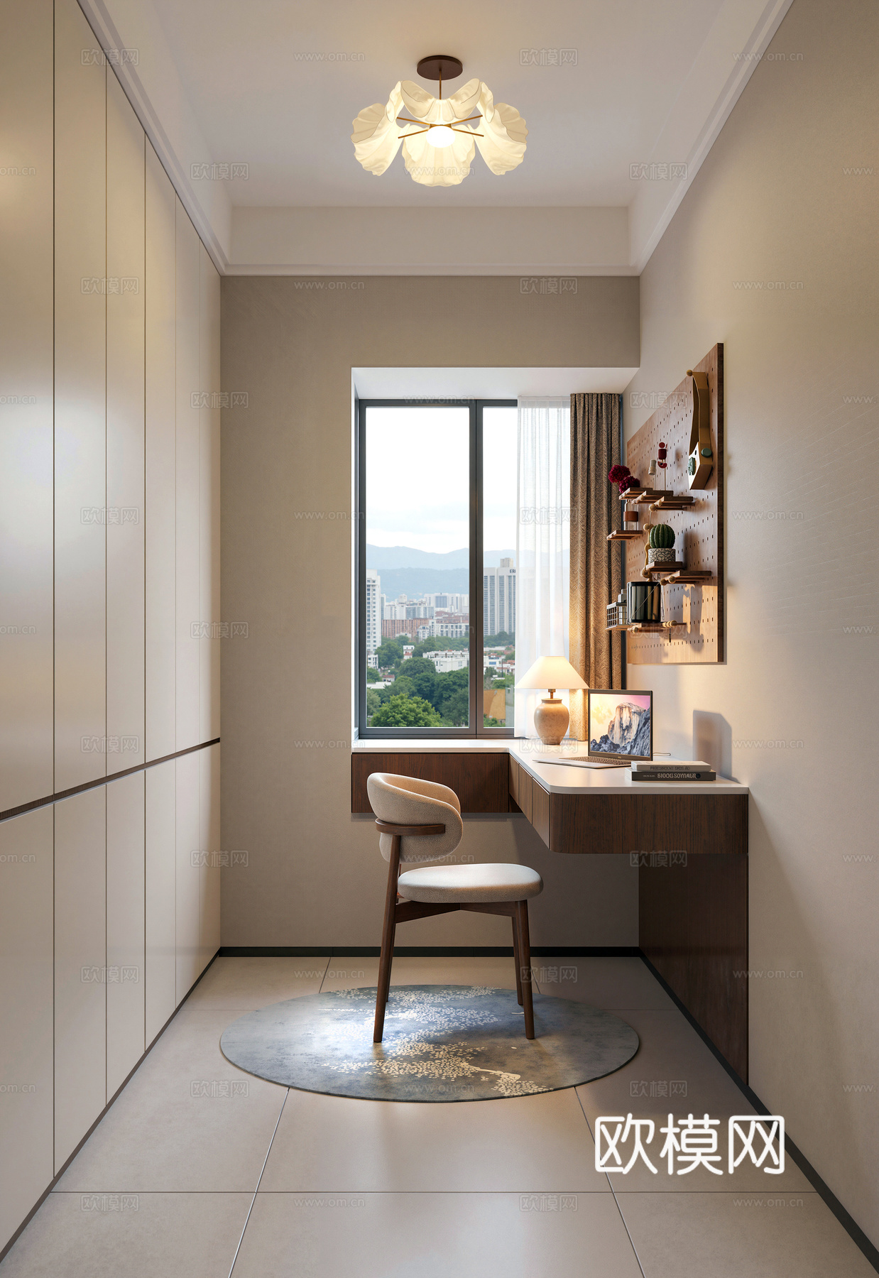 现代作室  多功能房间  书房su模型下载（渲染图1）