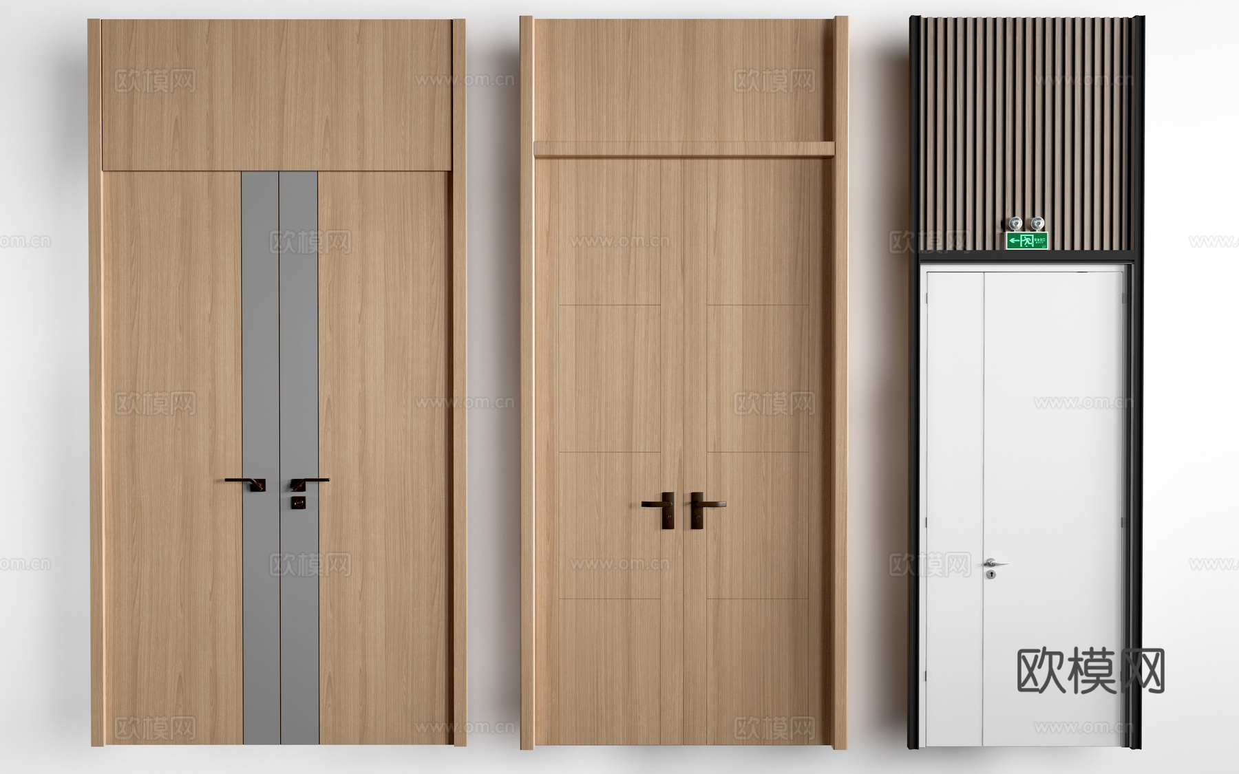 新中式木门 宴会厅门 会议室木门 平开门su模型下载（渲染图1）