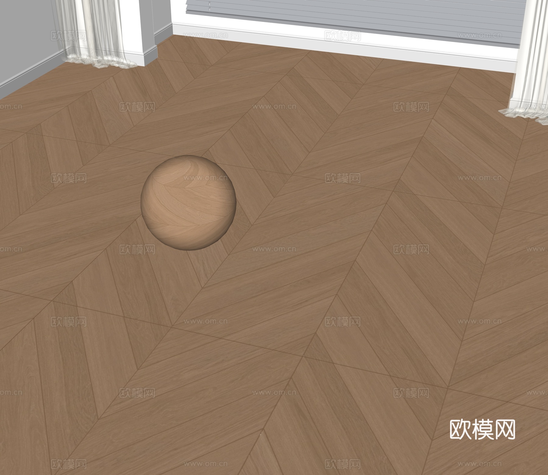 现代木地板su模型下载（渲染图2）