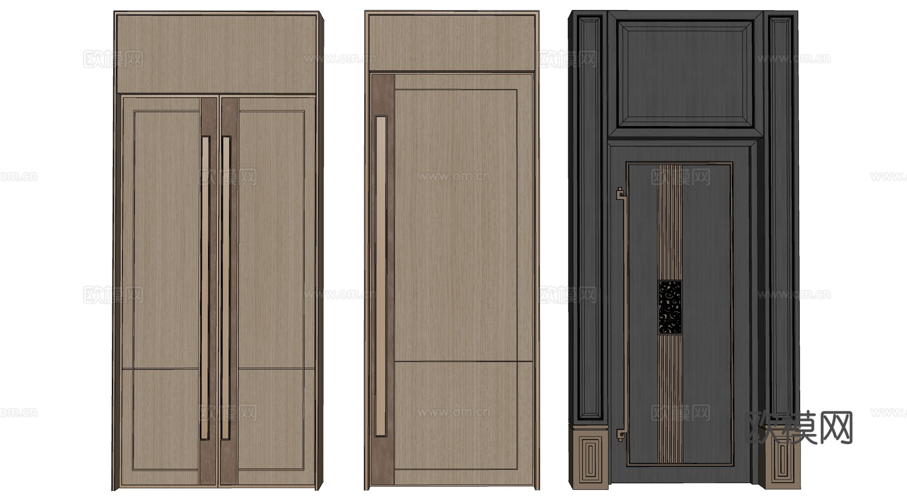 新中式木门 宴会厅门 会议室木门 平开门su模型下载（渲染图2）