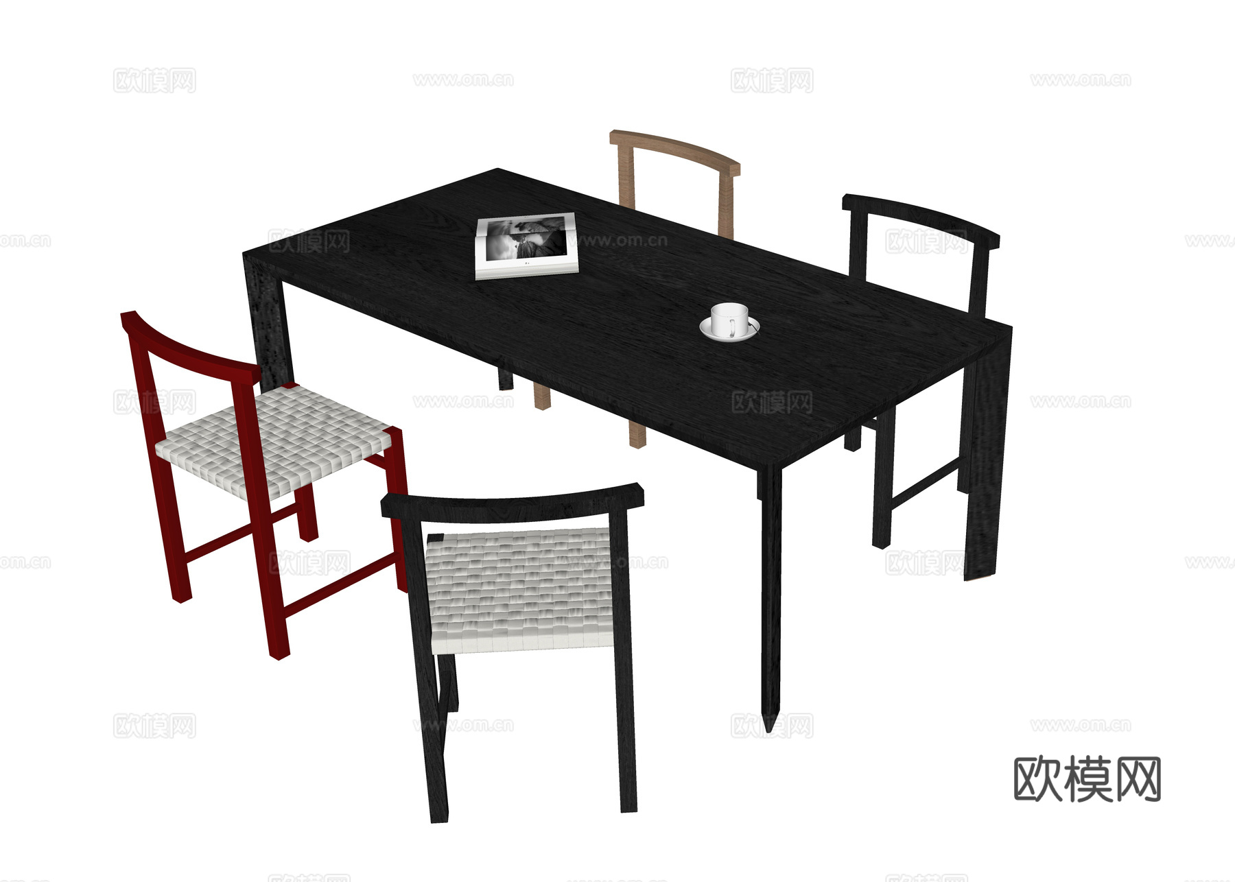 现代餐桌椅 餐椅 餐桌su模型下载（渲染图2）