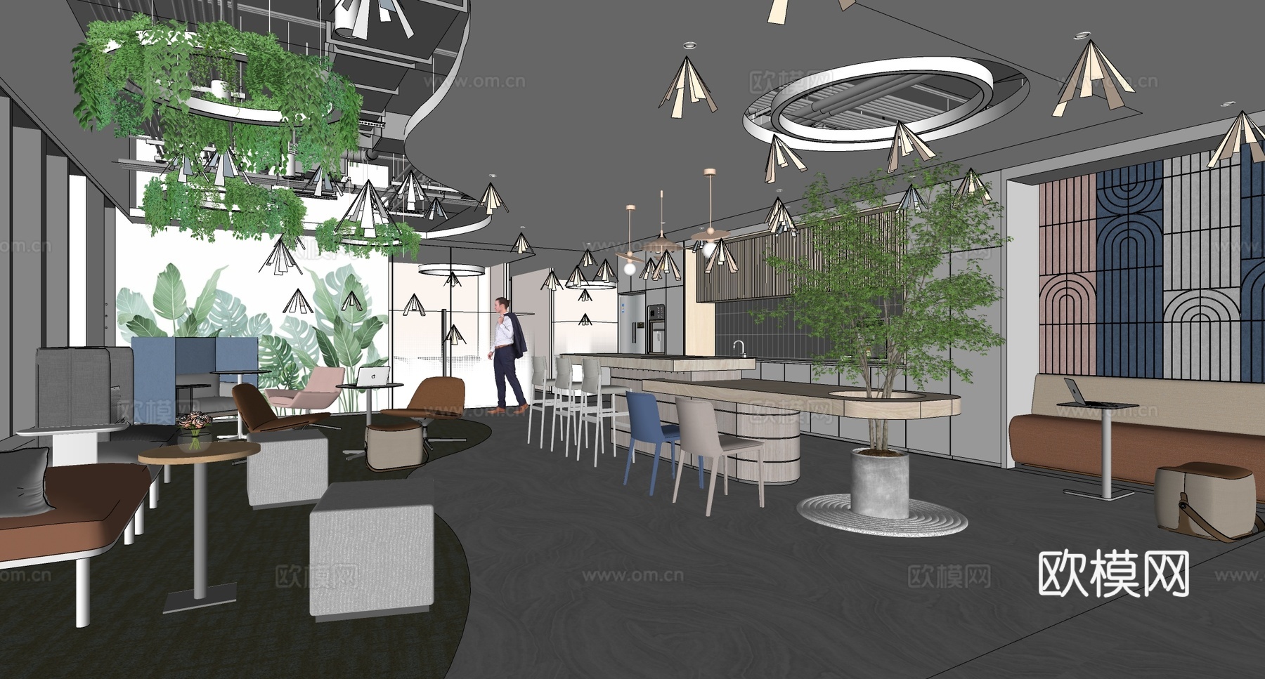 现代茶水间 茶水区 茶水休闲区su模型下载（渲染图2）