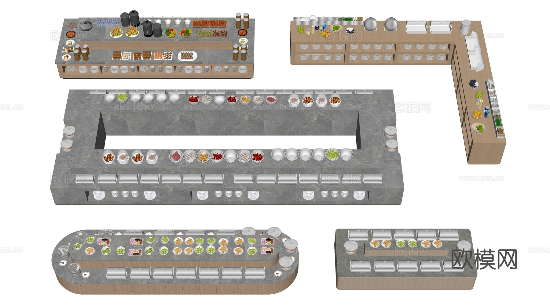 现代自助餐台 餐吧台 餐厅取餐台 小料台su模型下载（渲染图2）