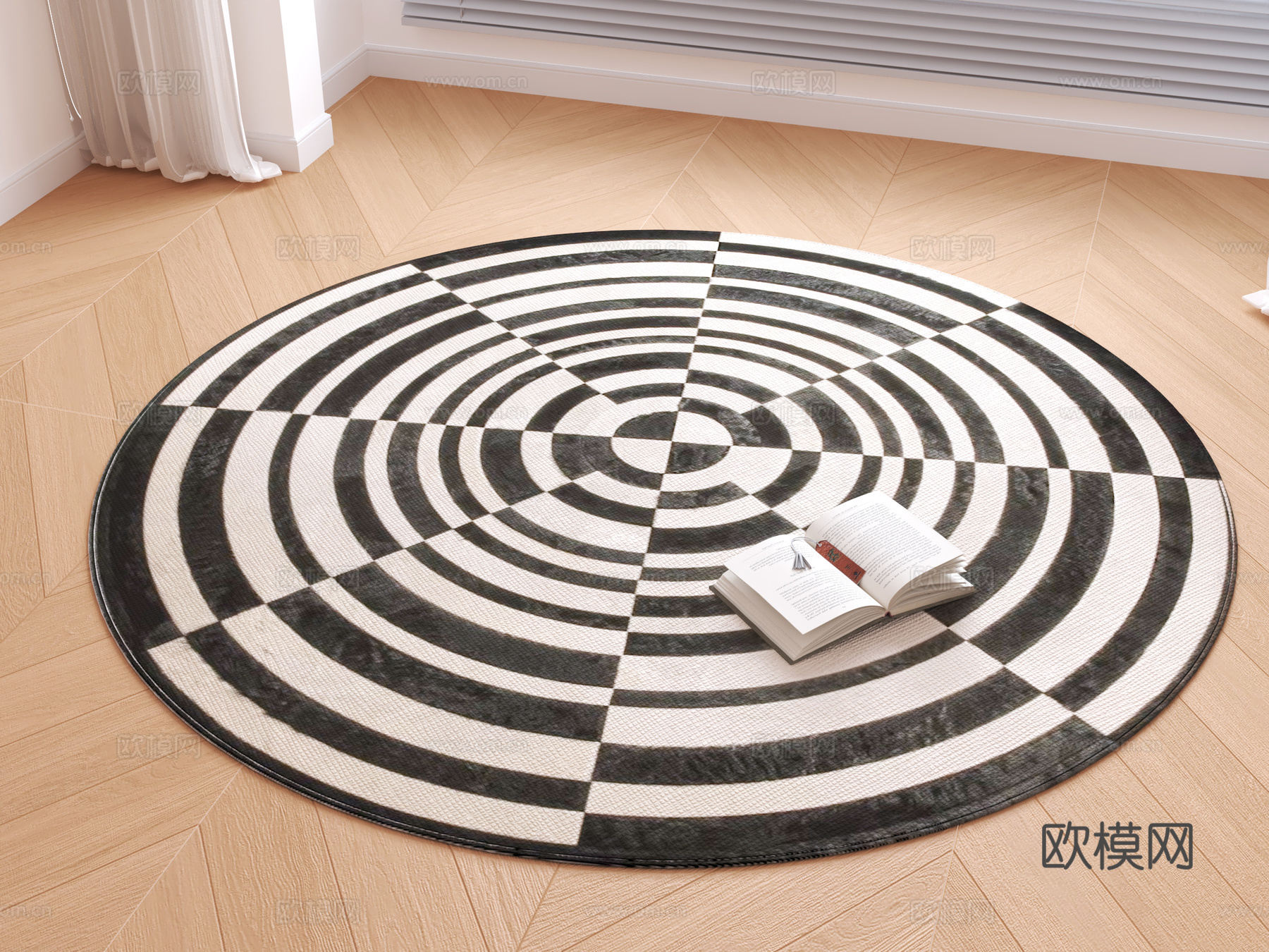 现代圆形地毯su模型下载（渲染图1）