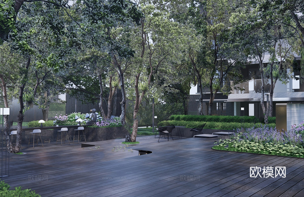 现代公园景观 林下景观 户外公园su模型