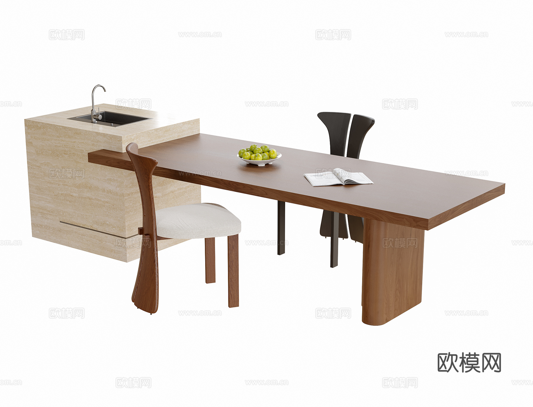 现代餐桌椅su模型下载（渲染图1）