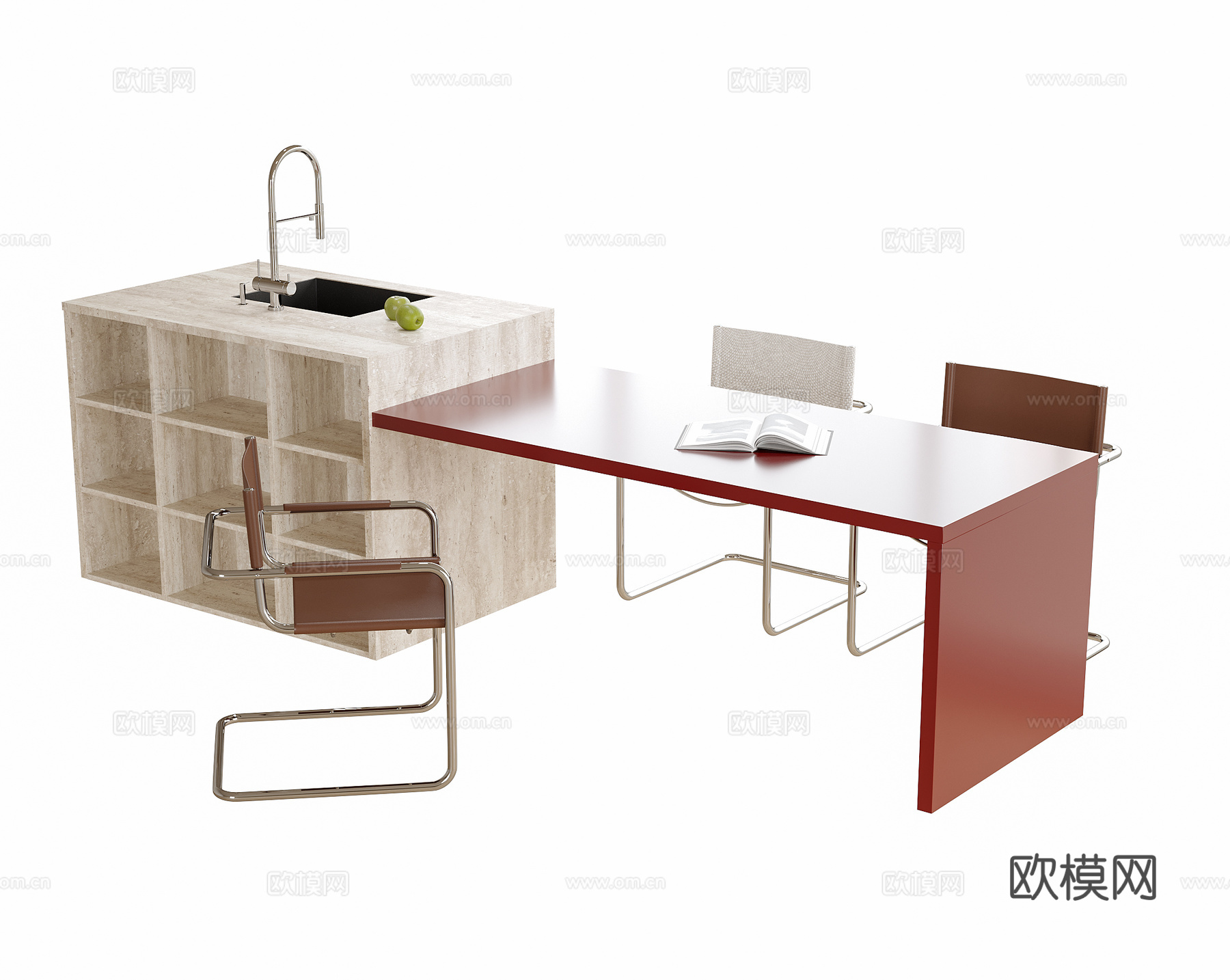 现代岛台餐桌椅 餐椅 餐桌su模型下载（渲染图1）