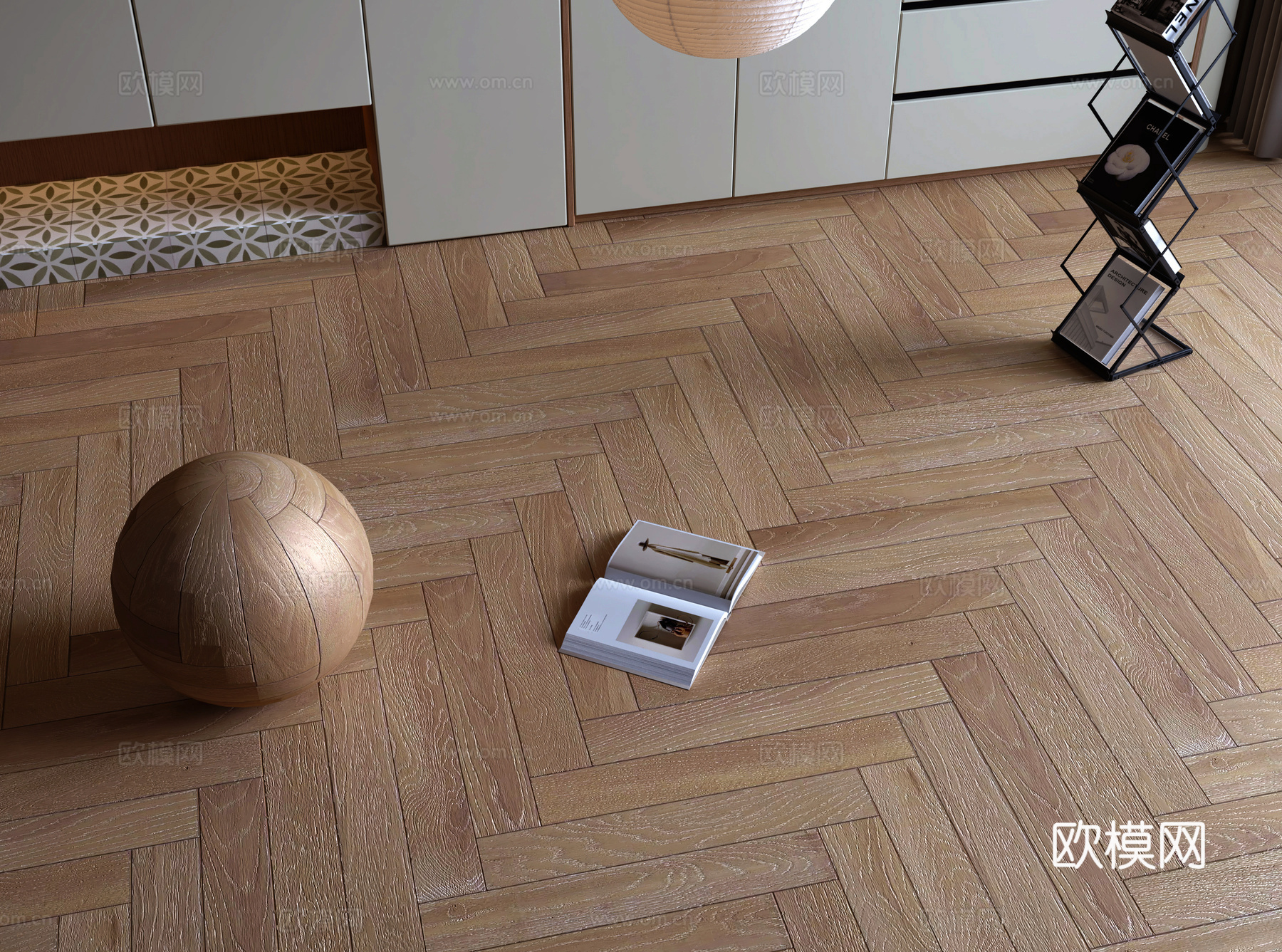 现代木地板su模型下载（渲染图1）