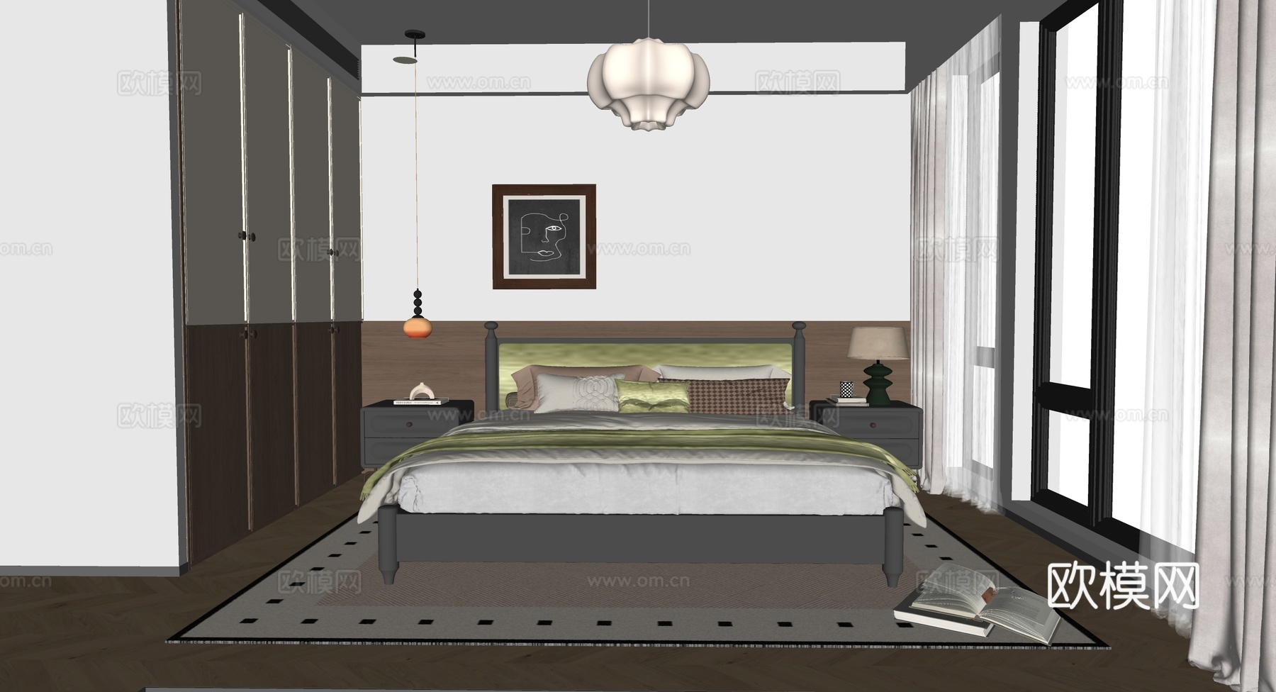 中古风卧室su模型下载（渲染图2）