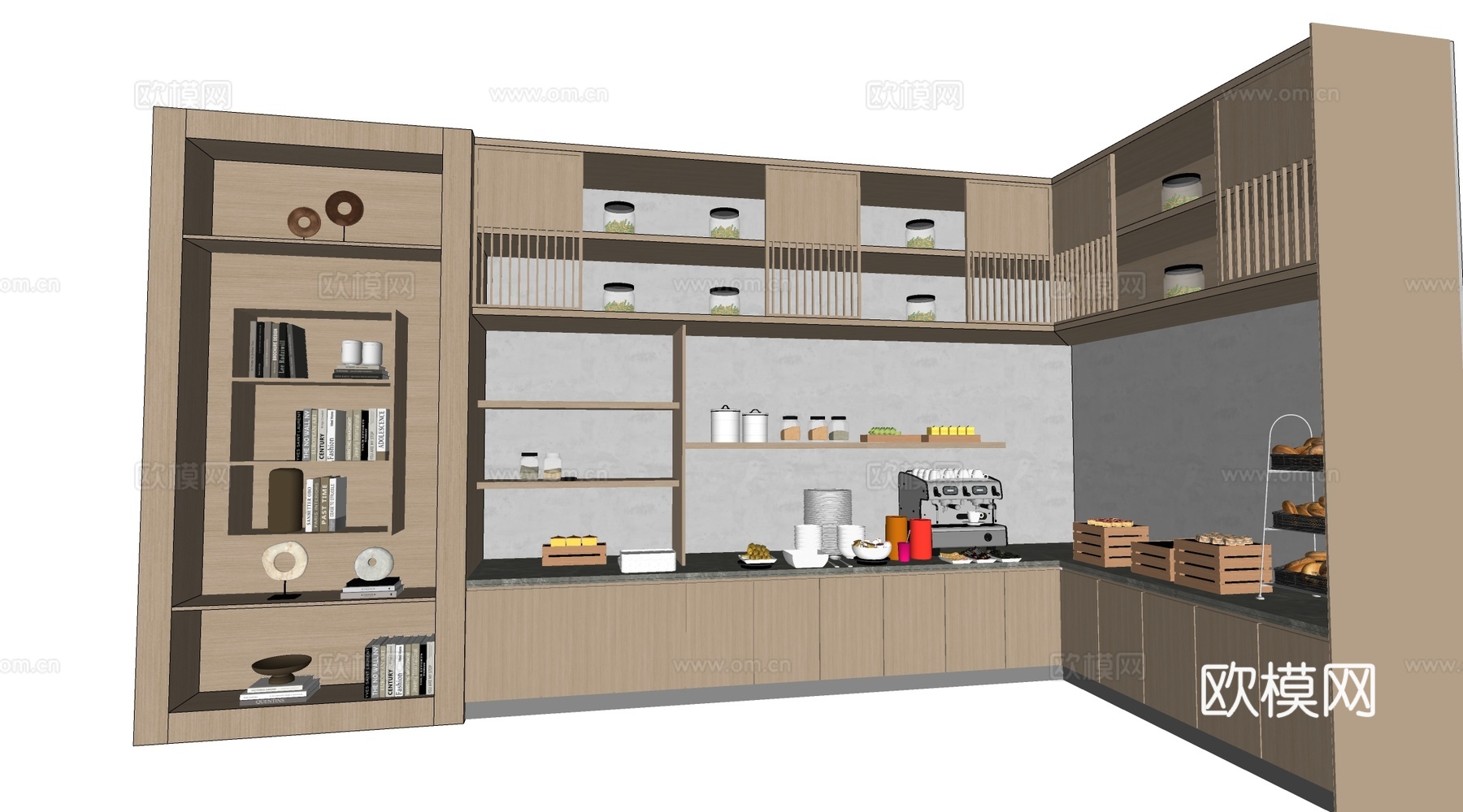 现代餐厅橱柜 餐厅小料台 餐边柜 餐厅展示柜su模型下载（渲染图2）